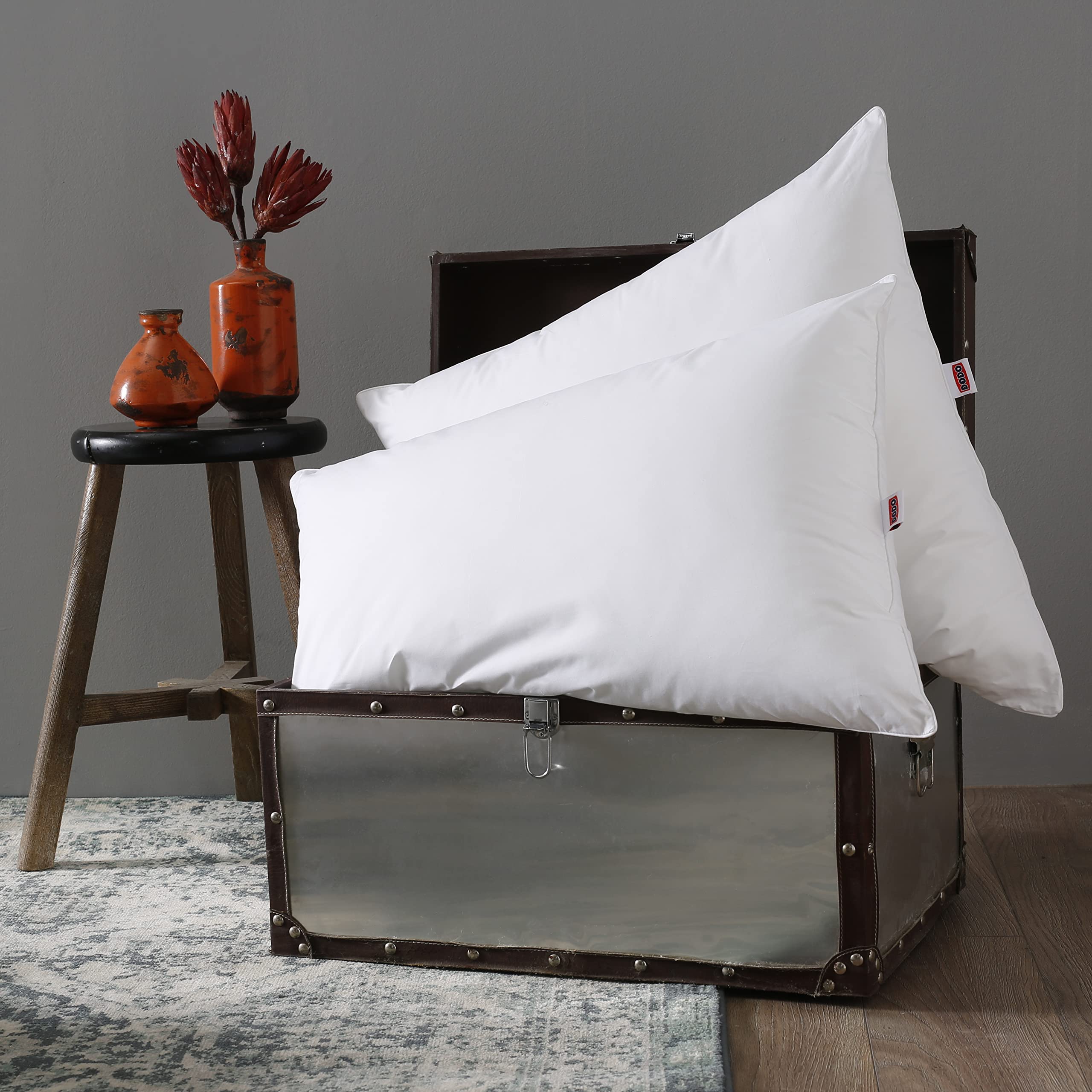 Dodo Set Di 2 Cuscini Arizona Ultra Morbidi 60x60 Cm - Imbottitura Gonfiante E Traspirante, Federa Effetto Pelle Pesca, Made In France