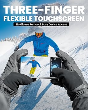 OutdoorMaster Ski Snow Gloves for Women & Men, 3M Thinsulate Waterproof Snowboard Gloves for Winter Warm Windproof Snowmobile with Double-Pocket