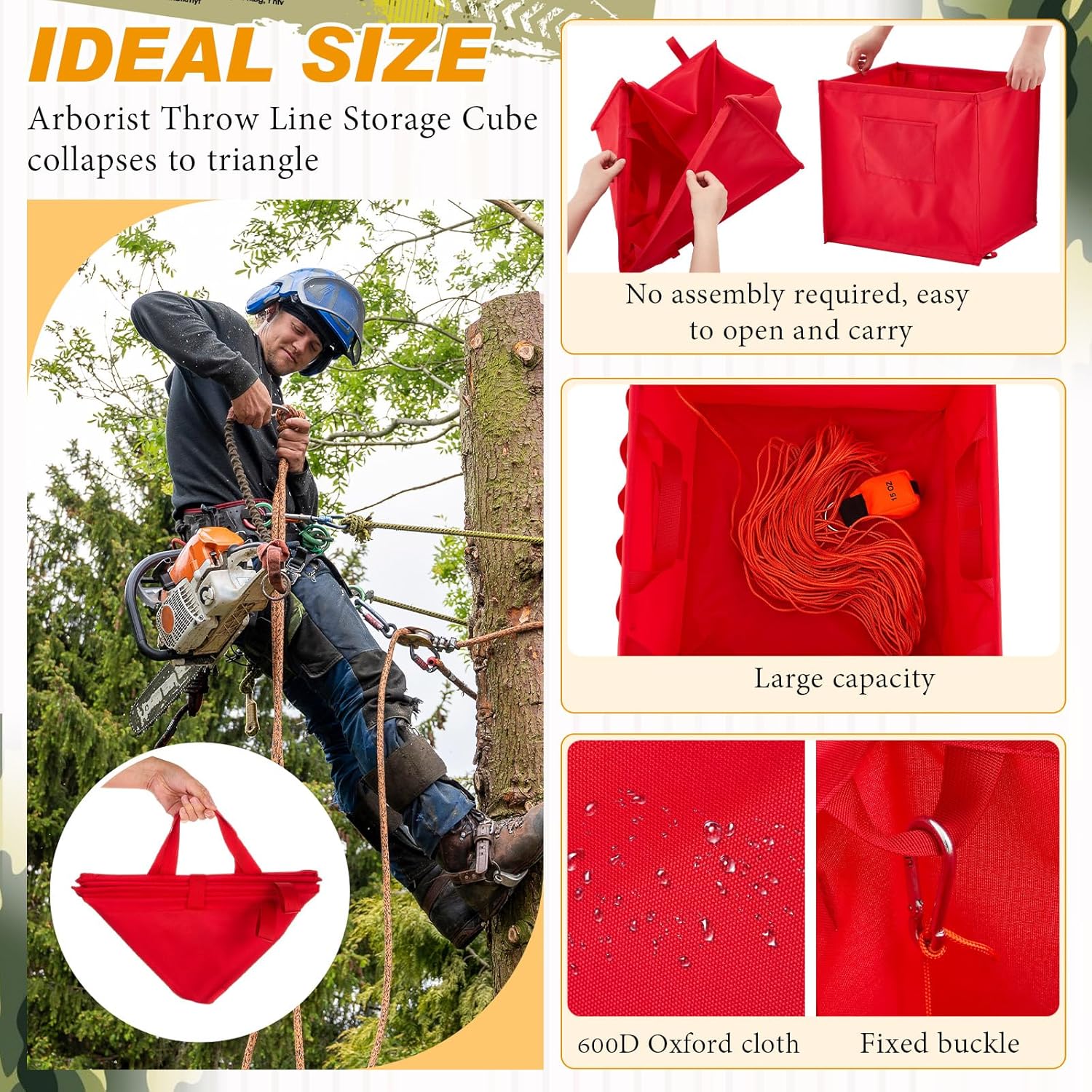 3 Pcs Arborist Throw Line Kit and Cube Bundle 64L Folding Arborist Throw Line Storage Cube, 15 oz Arborist Throw Weight Bag, 164 ft Polyester Rope Equipment for Tree Work Limb Throwing