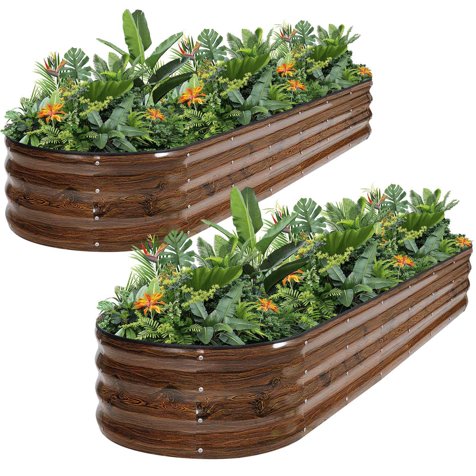 Vireo Garden Grain Galvanized Metal Raised Garden Bed Kit - 240X60x30cm Outdoor Planter Box With Safety Edging And Gloves For Vegetables, Fruits, Flowers.-2Pack