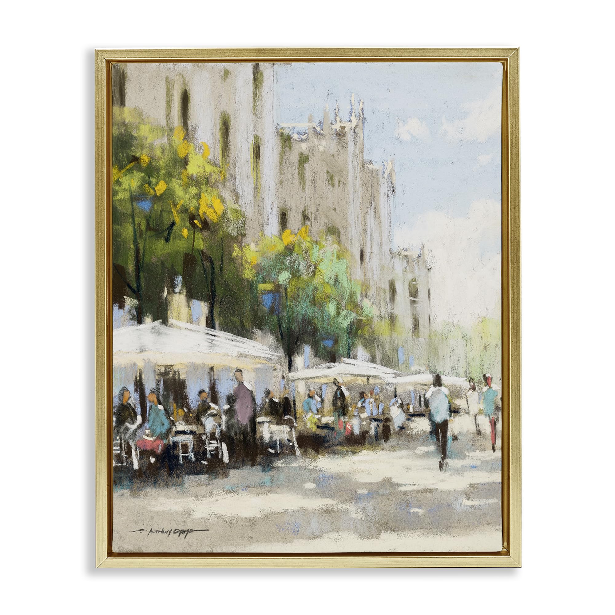 Stupell Industries Street Cafe Boulevard Summer 'Street Cafe On Boulevard', Floating Frame Canvas Art, Gold, 25 X 31 Inches, Easy To Hang And Sturdy, Made In Usa, By Anthony Orme