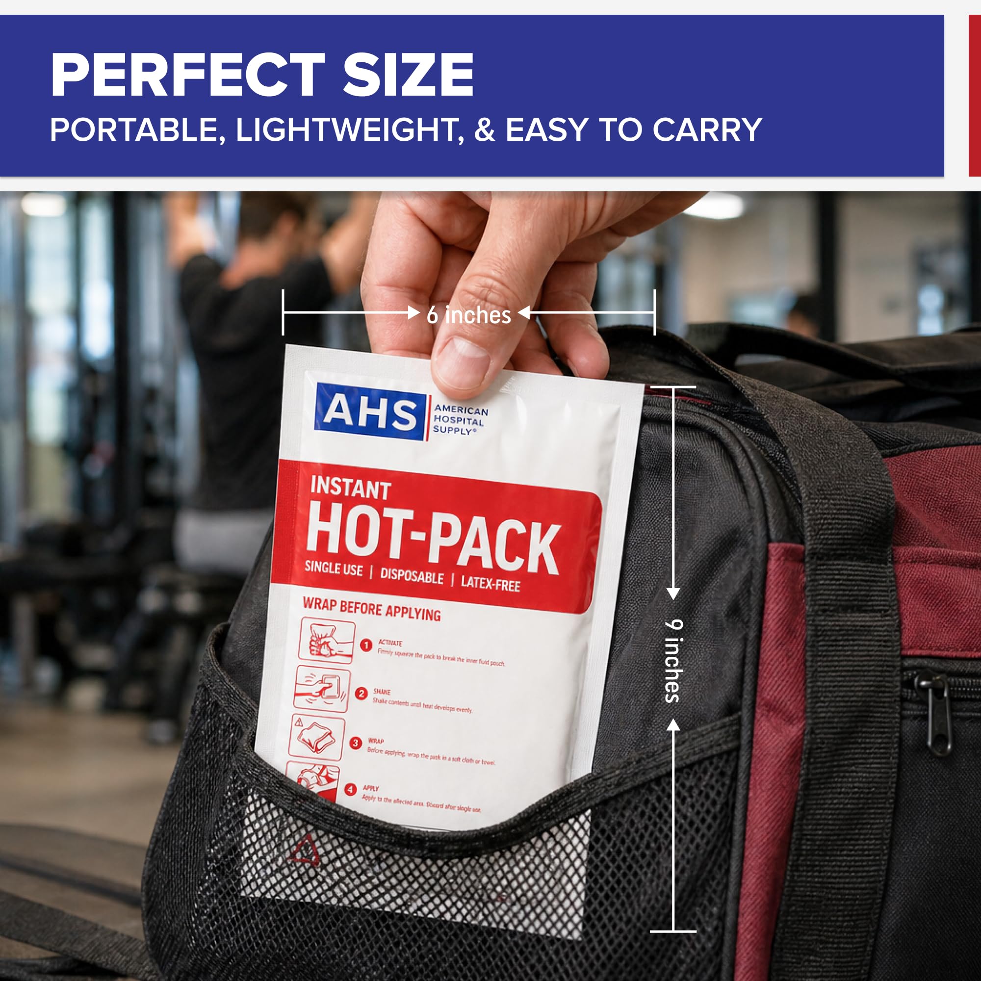 American Hospital Supply Instant Hot Pack 6 x 9 pulgadas, terapia de calor rápida de un solo uso para aliviar el dolor, compresa caliente portátil, caja de 24