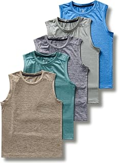 5 Pack: Boys' Athletic Tank Tops Dry Fit Sleeveless Shirts, Youth Kids Performance Workout Clothes