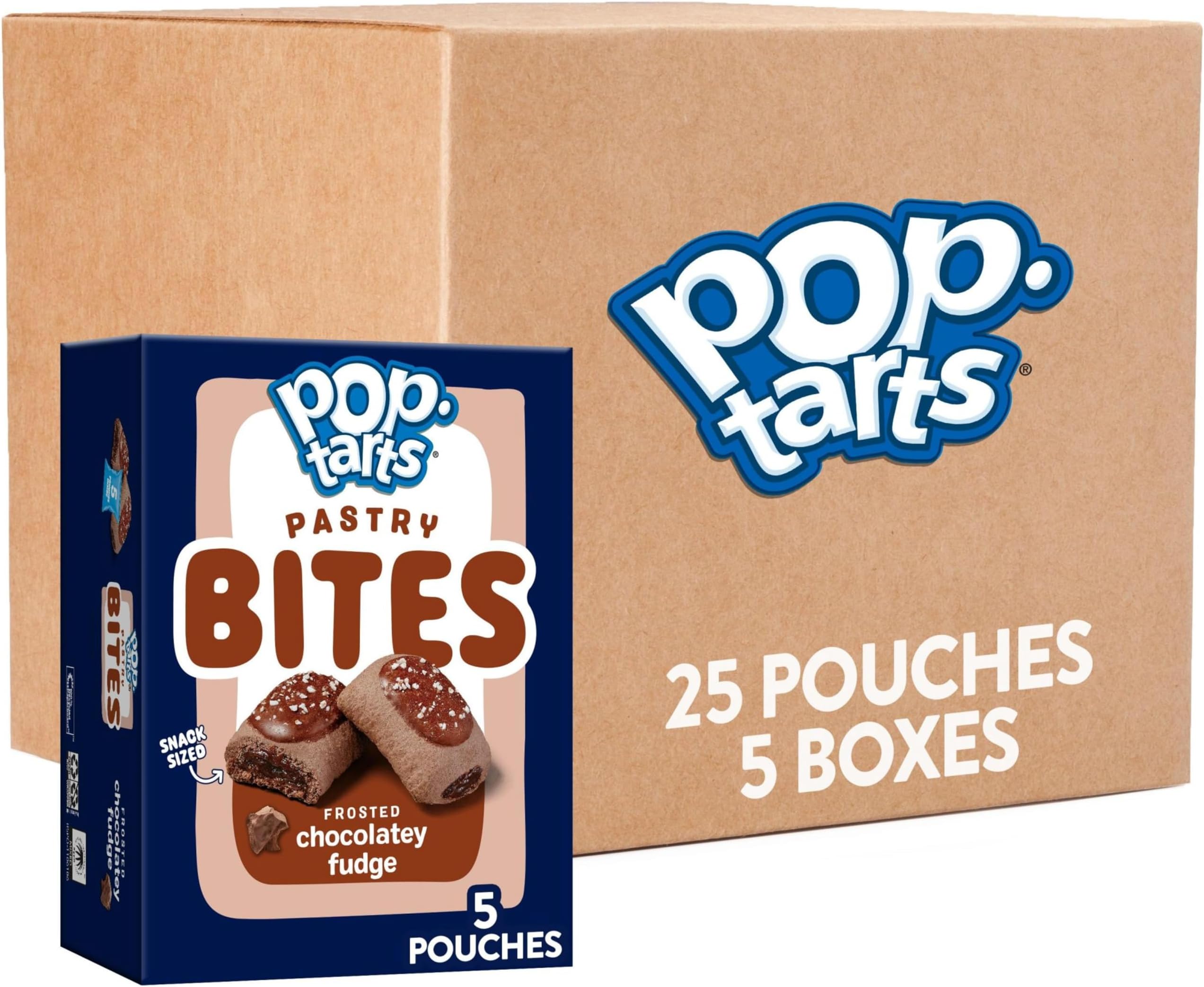 Pop-Tarts Baked Pastry Bites, Kids Snacks, School Lunch, Frosted Chocolatey Fudge (5 Boxes, 25 Pouches)