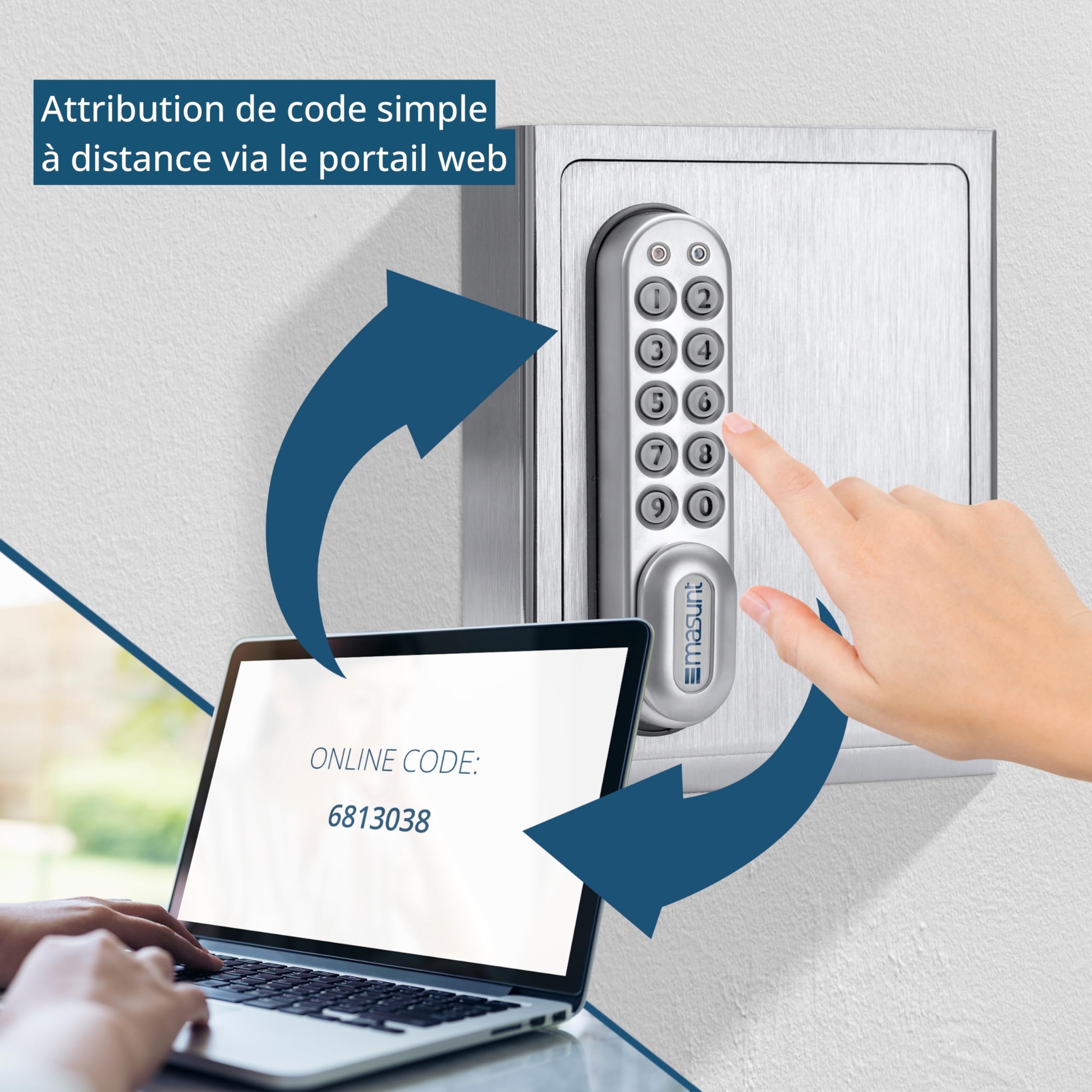 masunt coffre-fort à clés 1120 E Code | attribution innovante de code en ligne à distance | coffre-fort électronique en acier inoxydable V2A massif | résistant aux intempéries | argent