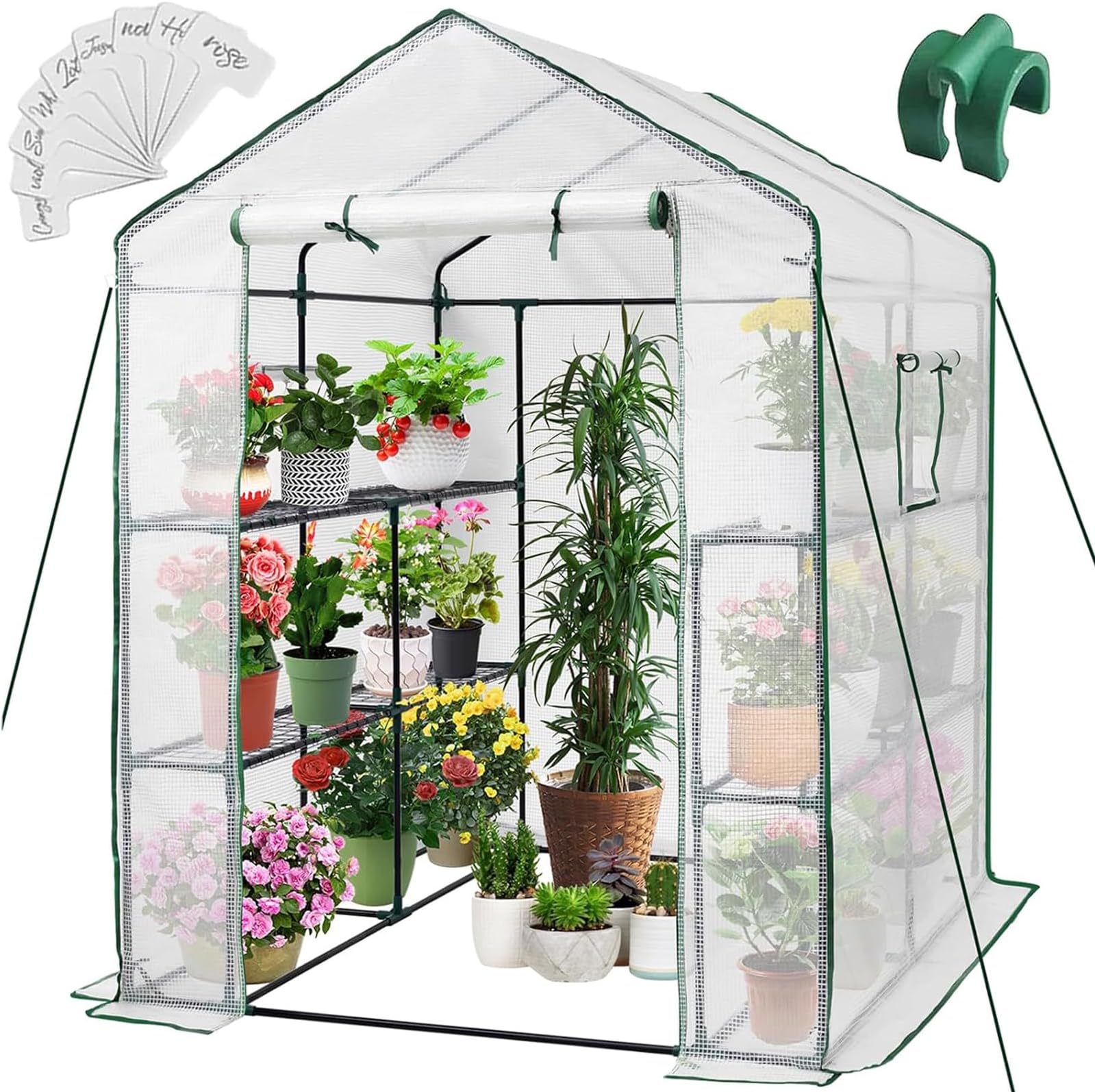 Amazon.com : EVGTTI 8x8 FT Portable Walk-in Greenhouse with 2 Mesh Roll ...
