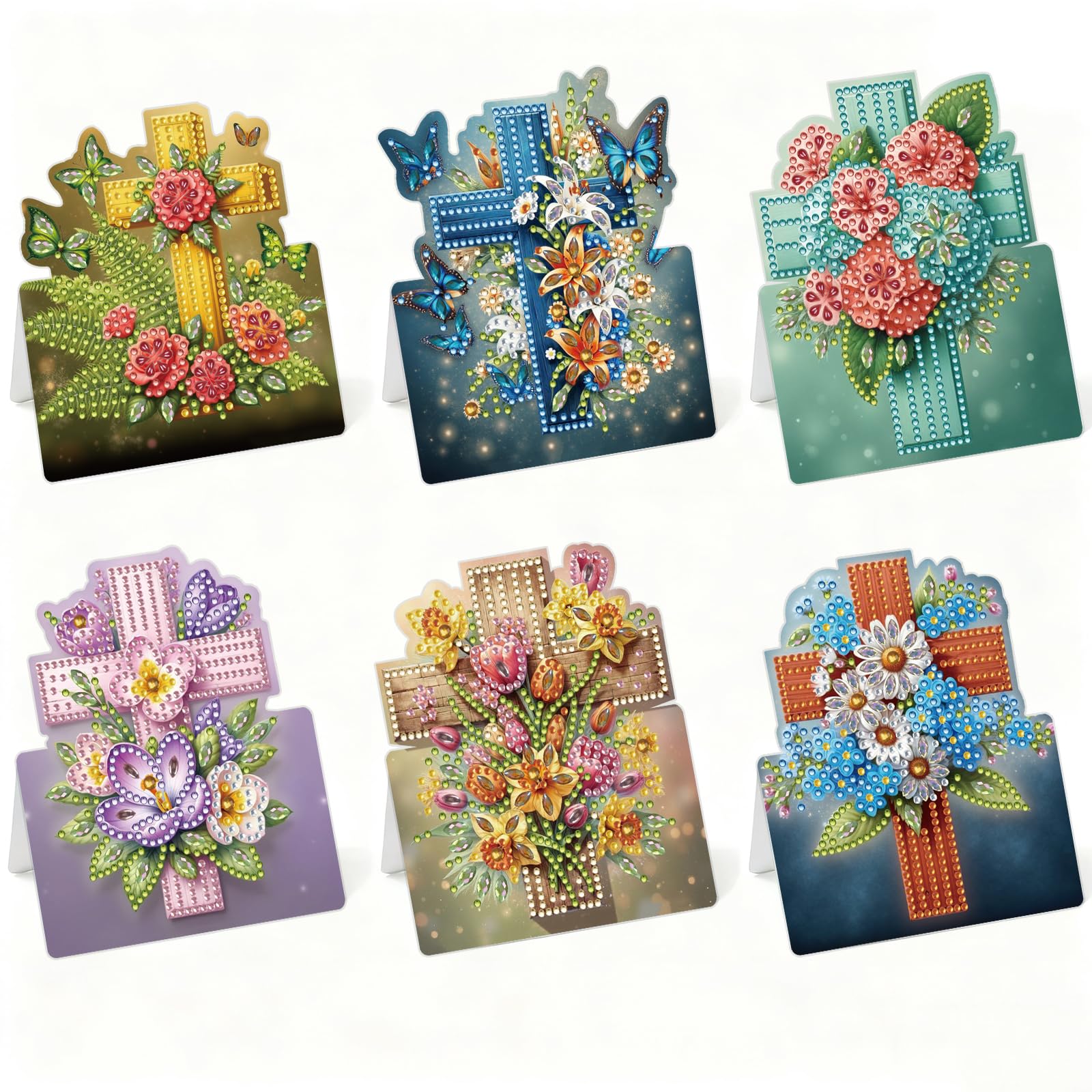 Lebartm 6Pcs Foldable Greeting Card DIY Diamond Art Painting Easter Folding Thank You Cards with White Envelopes Blessing Greeting Card Set for Festival Holiday-Cross โ image 1