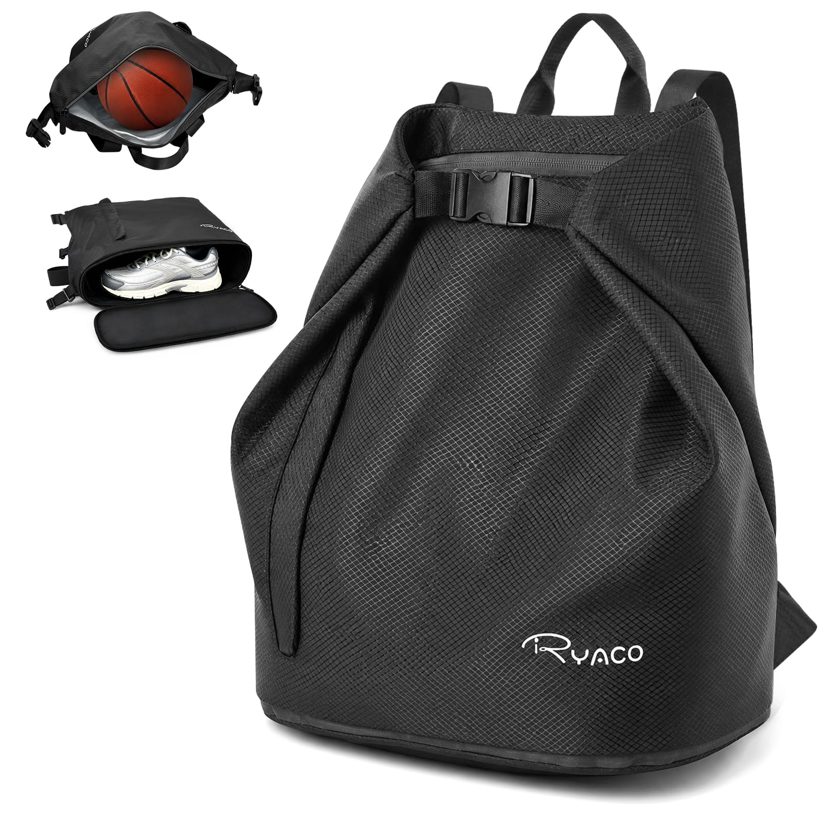 RYACO Drawstring Backpack Sports Gym Bag, Water Resistant String Sackpack Large Size with Zipper, Dry and Wet Separation, for School, Sport, Swimming, Travel