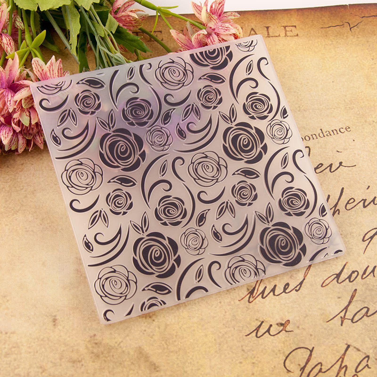 Pochoir De Gaufrage 15 X 15 Cm – Motif Rose Océan, Pour Cartes, Scrapbooking, Invitations