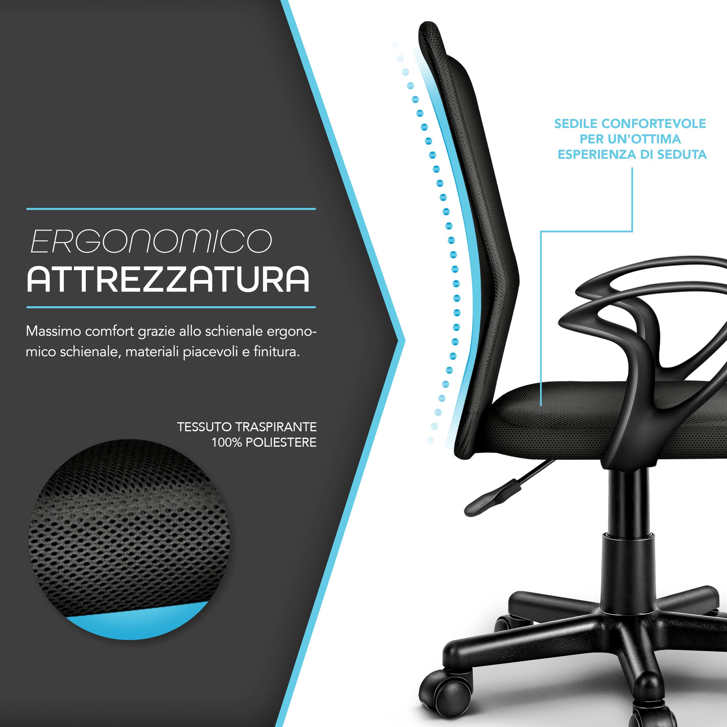 TRESKO® Sedia da Ufficio Sedia da scrivania Girevole con braccioli, Regolabile in Altezza, Sedile Imbottito, Sedia ergonomica, pistone Approvato SGS