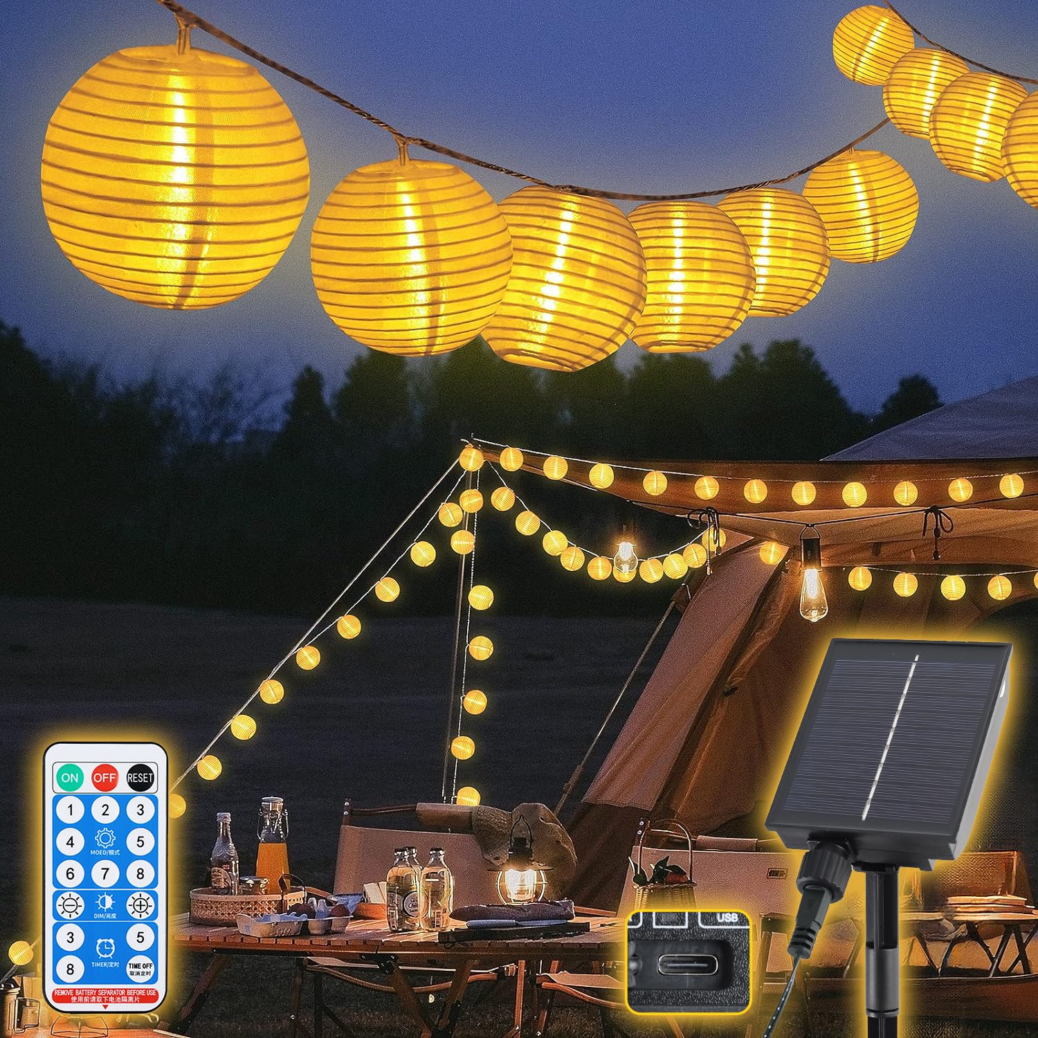 SALCAR Catena luminosa a energia solare per esterni, 20 m, 80 LED, per esterni, resistente alle intemperie, controllo del tempo e funzione di memoria, 8 modalità, per giardino, balcone, cortile,