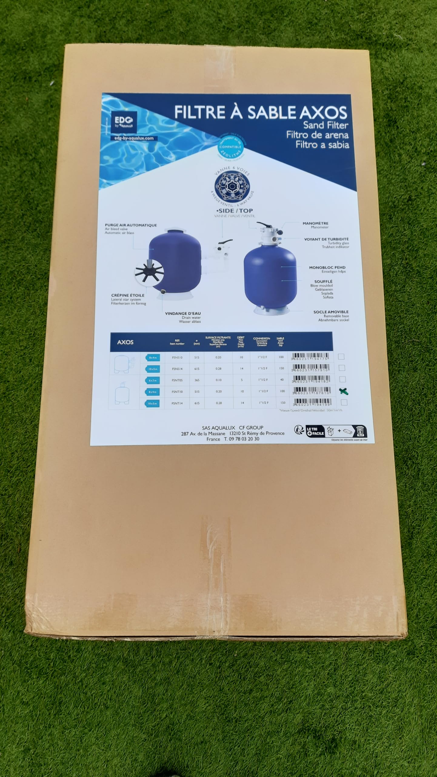 Filtre à Sable pour Piscine 14m3/h diam 615 - Filtre à Sable Piscine - 14m3/h - Diamètre 565mm - Fourni avec Vanne Top sur Le Dessus - Modèle AXOS XEO - EDG by Aqualux