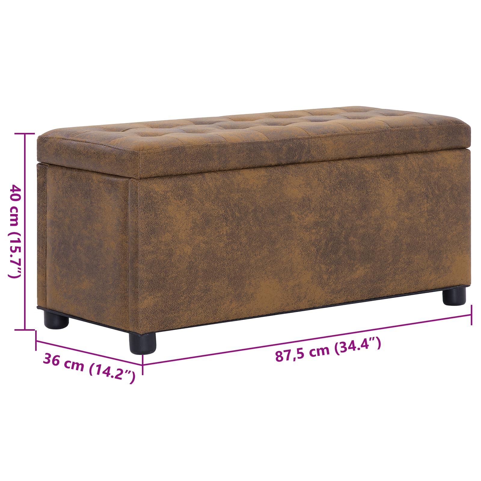 vidaXL Otomana de Almacenaje Piel de Ante Sintética Mobiliario Accesorios Almacenamiento Asientos Casa Hogar Cómoda Práctica Amplia Marrón 87.5cm