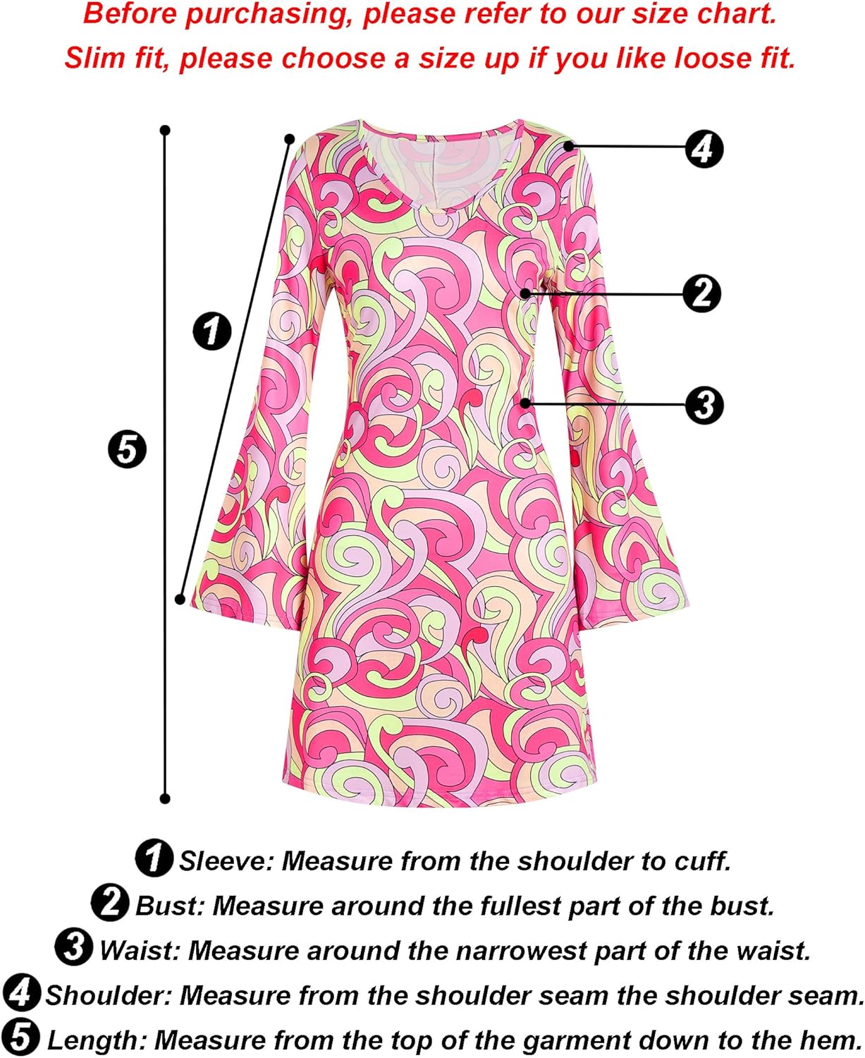 60s 70s Disco Outfit Hippie Costume Women, 1970 Style Clothes Dress Peace Sign Accessories Jewelry Halloween - Image 2