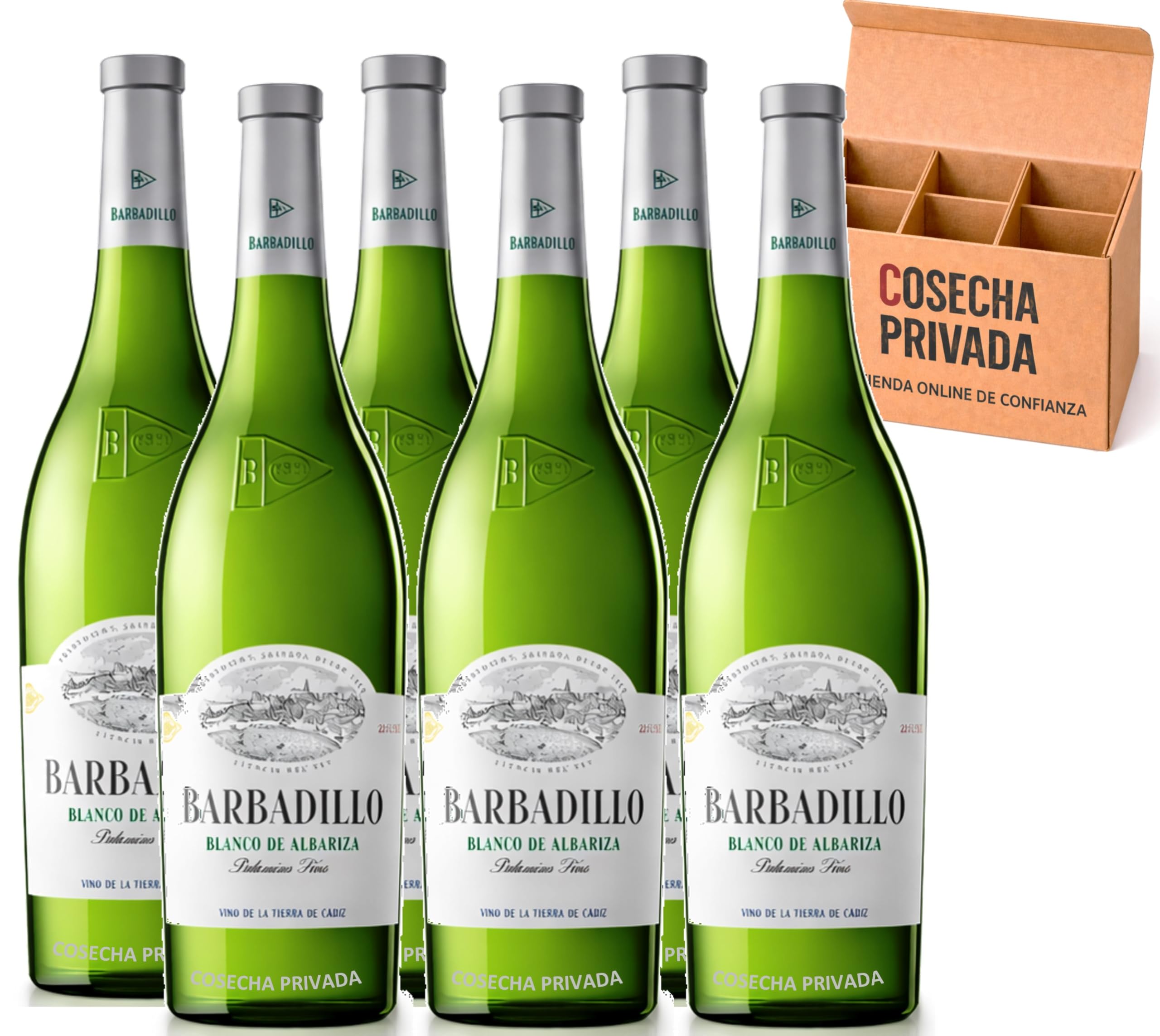 6 x Barbadillo Blanco - Envio 24 h - Palomino Fino Vino de la Tierra de Cádiz 75 cl - Vino blanco de Albariza (6 Bot, Blanco)