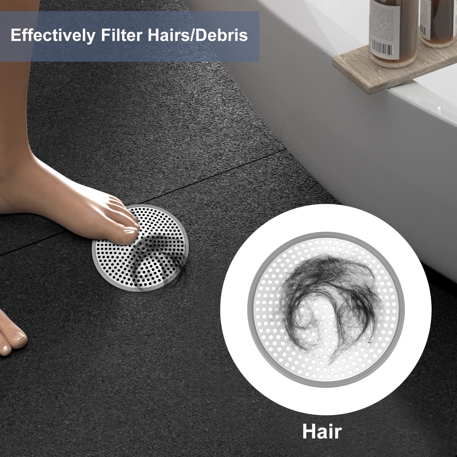 Badewannen-Abflusssieb (3 Stück) – 12,7 Cm Haarfänger Aus Silikon, Rutschfester Saugfuß, Für Dusche & Waschbecken