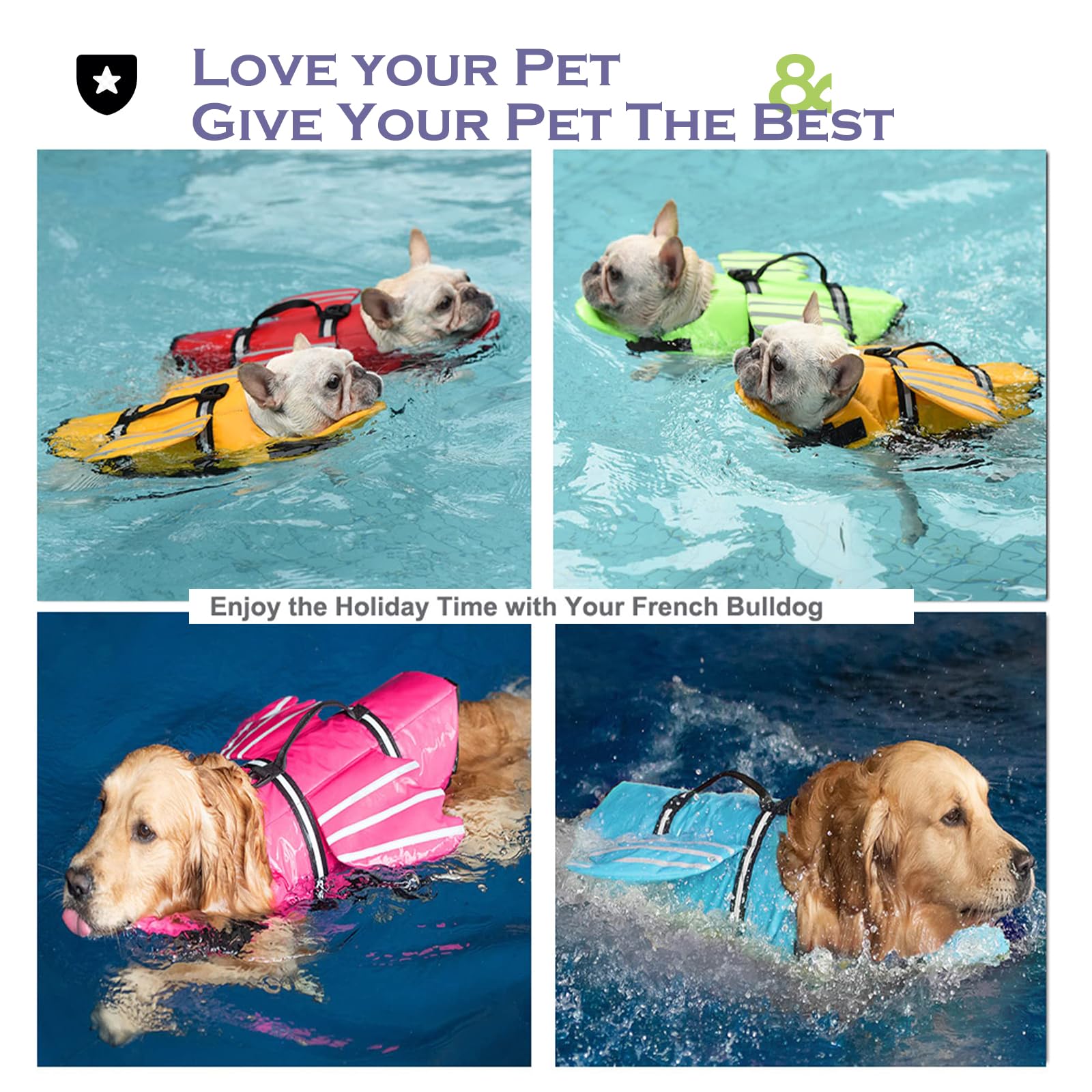 Chaleco Salvavidas para Perros con Alas, Chaleco Chaqueta Mascotas Salvavidas Reflexivo con Mentón para Piscina, Canotaje, para Perros Pequeños, Medianos, Grandes con manija de Rescate