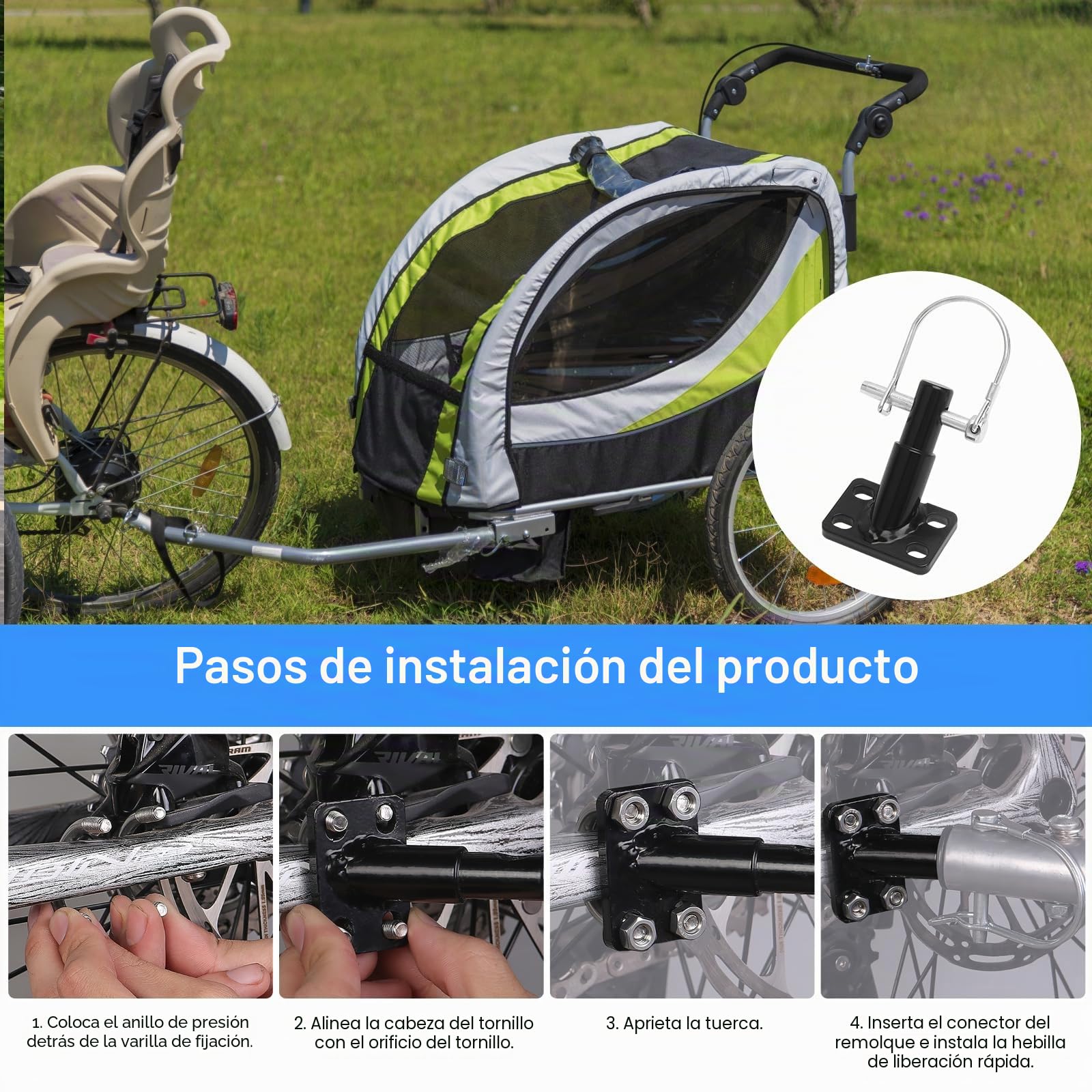 VOSSOT Conector de Remolque para Bicicleta, Enganche Universal para Bicicleta con Pasador de Seguridad, Adaptador para Remolque de Niños y Perros