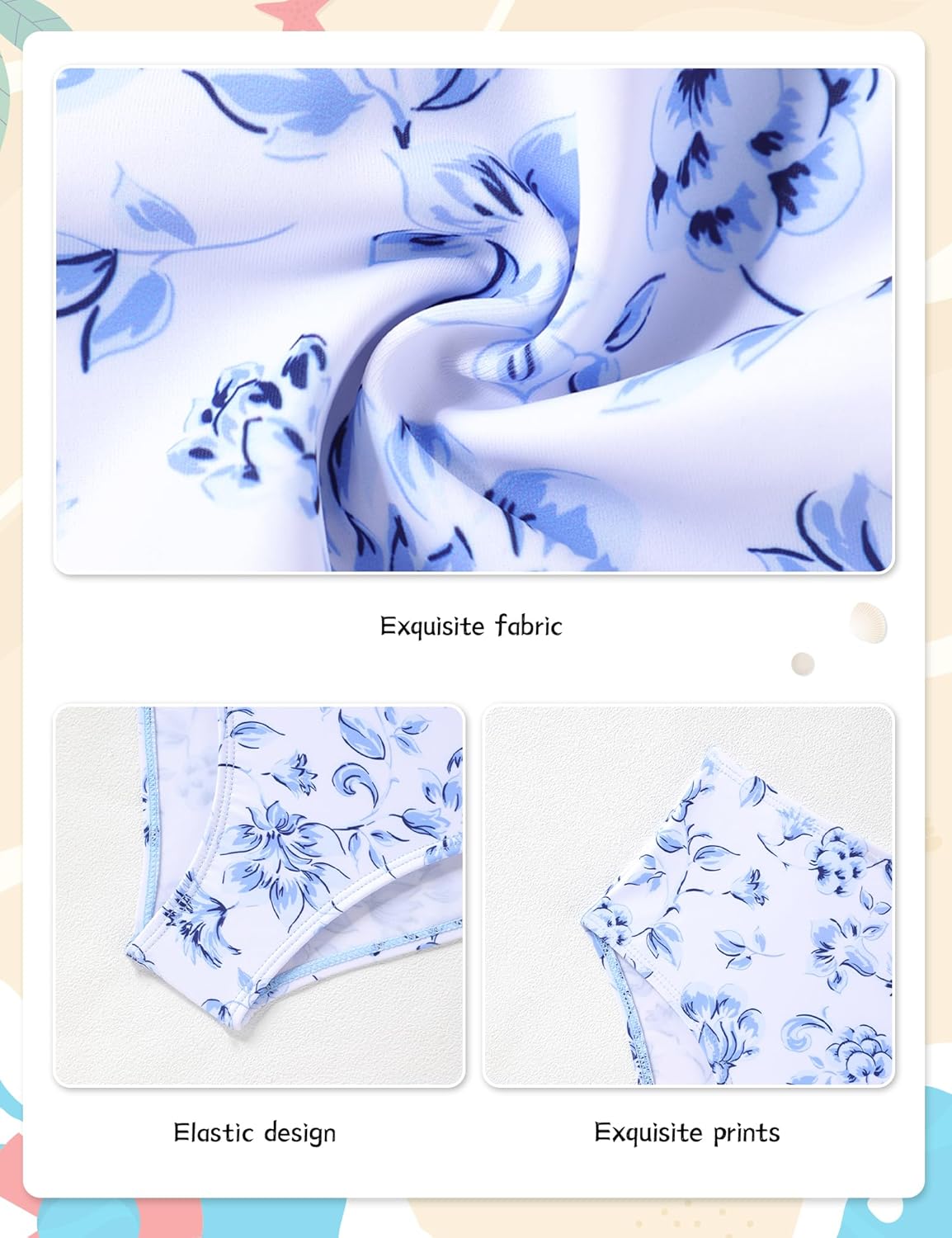 Girls Rash Guard Swimsuit Two Piece Long Sleeve Ruched Bathing Suits Print Design Girls Swimwear 6-14Y - Image 6