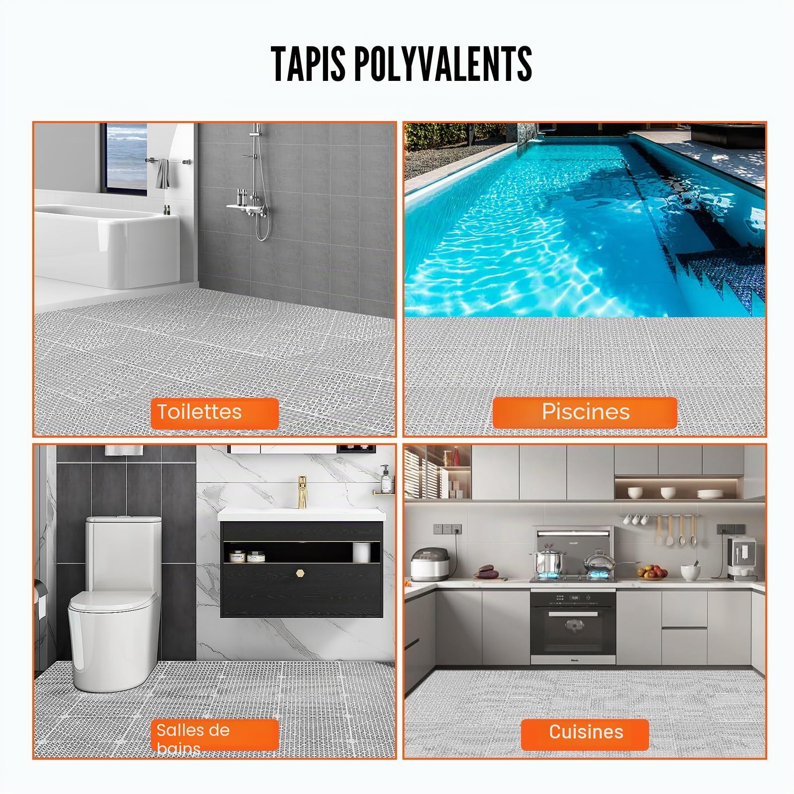 VEVOR Lot de 55 Dalles de Jardin Piscine 30x30x1,5 cm Gris Dalle Clipsable Ajourée Antidérapante en PVC Drainage Rapide Revêtements de Sol Extérieur Intérieur pour Terrasse Cuisine Spa Salle de Bain