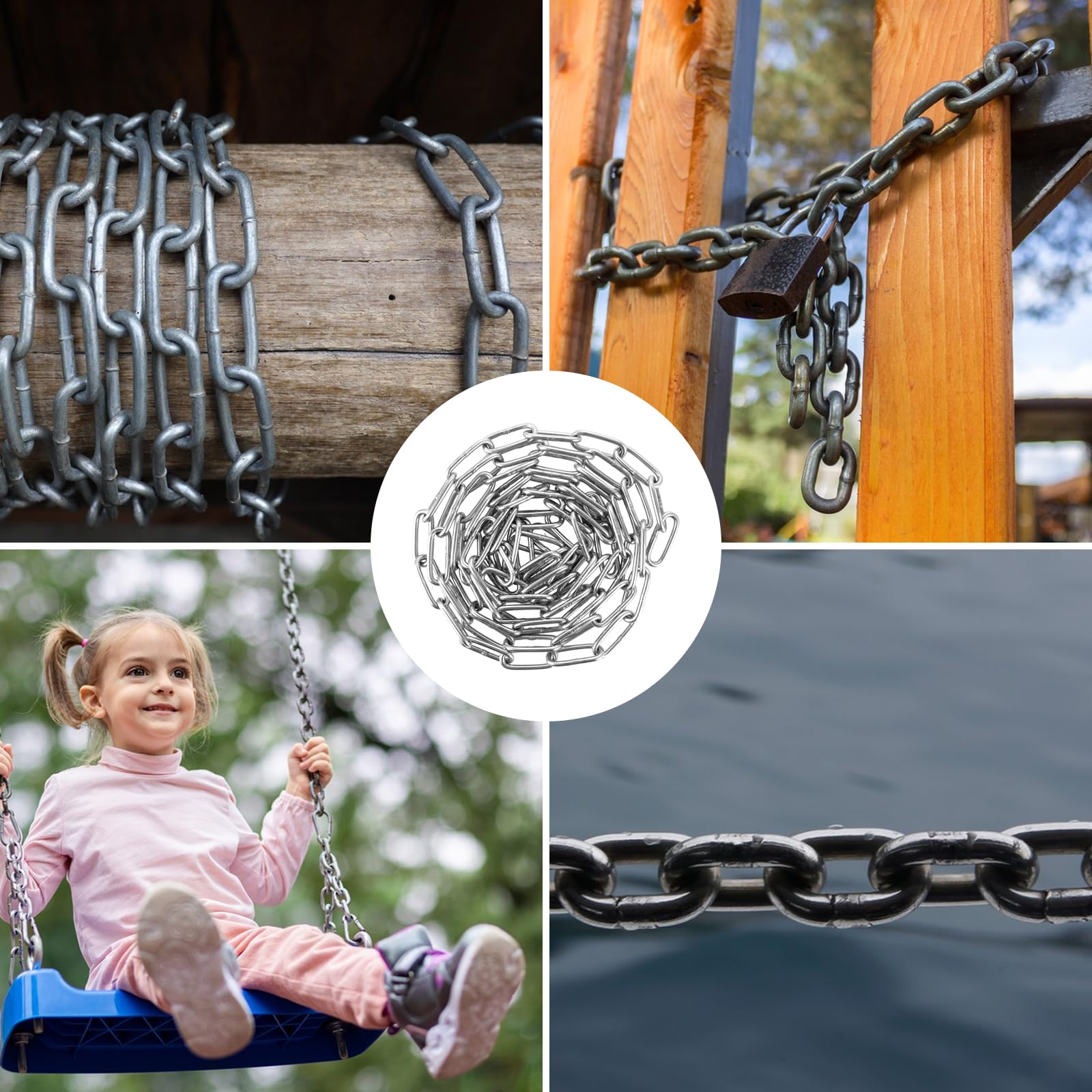 JMIATRY 4 sztuki łańcucha metalowego o długości 2 m, Ø 3 mm, łańcuszek ze stali nierdzewnej, łańcuch ogniwowy, łańcuszek ze stali nierdzewnej, do łańcucha dla psów, huśtawek, łańcuszków, kotwicznych