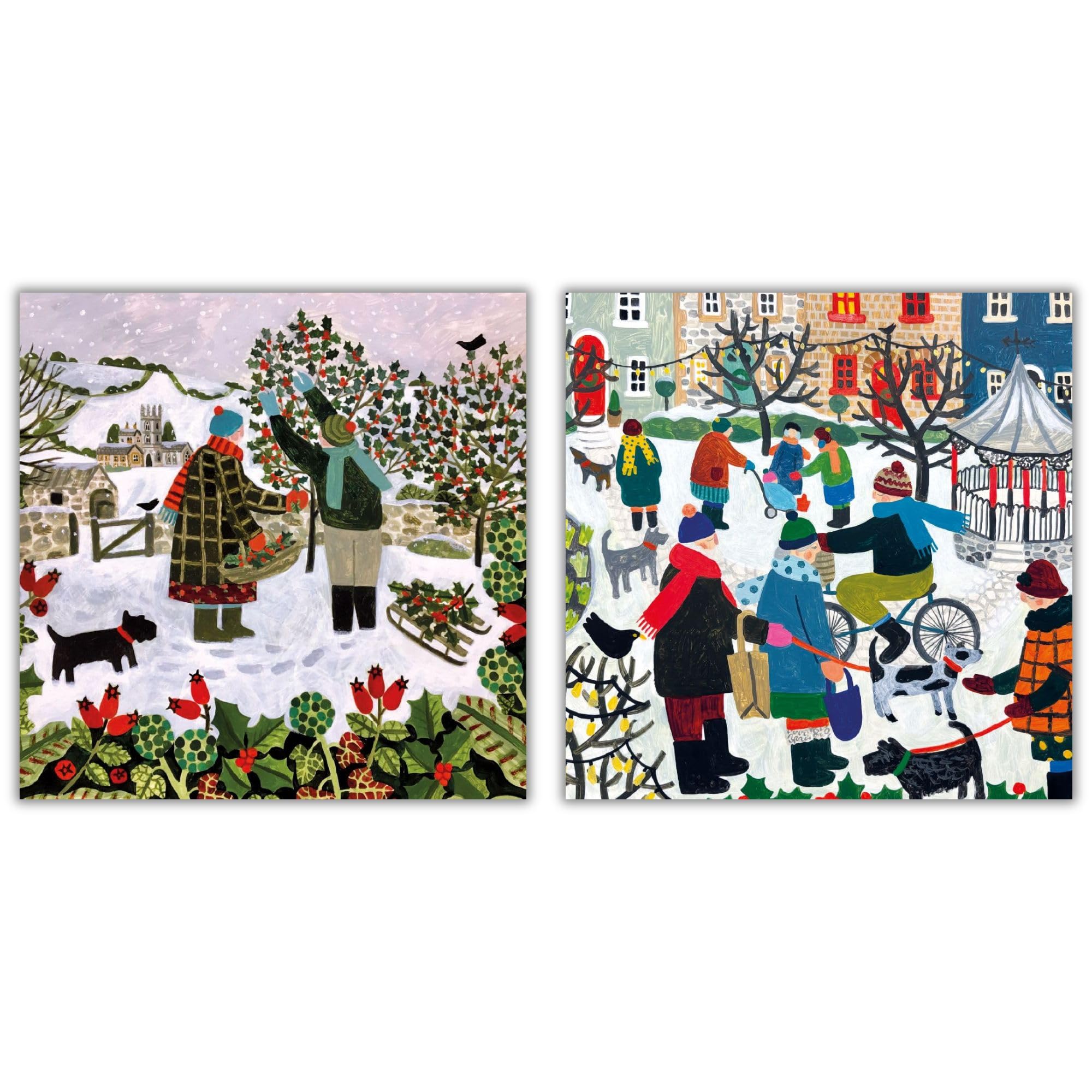 Museums & Galleries Charity Christmas Cards Pack of 12 - Assorted Designs - 2 x 6 Snowy Village Design - Festive Christmas Cards Multipack - In Aid of Macmillian Cancer Support