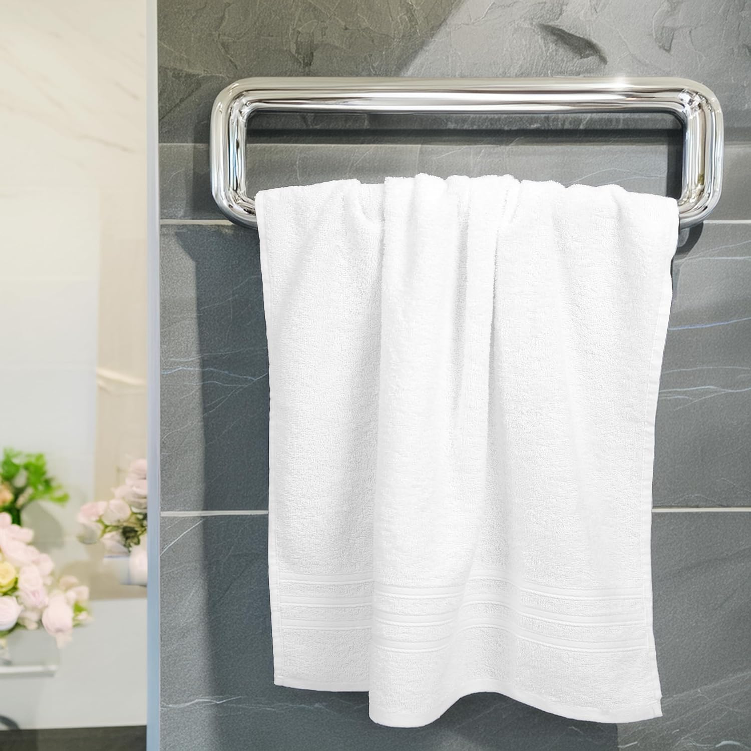 Tens Towels Pack of 4 Soft Bath Towels, 100% Cotton, 27 x 54 Inches, Lightweight & Quick-Dry, Ideal for Daily Bathroom Use, Practical & Comfortable, White