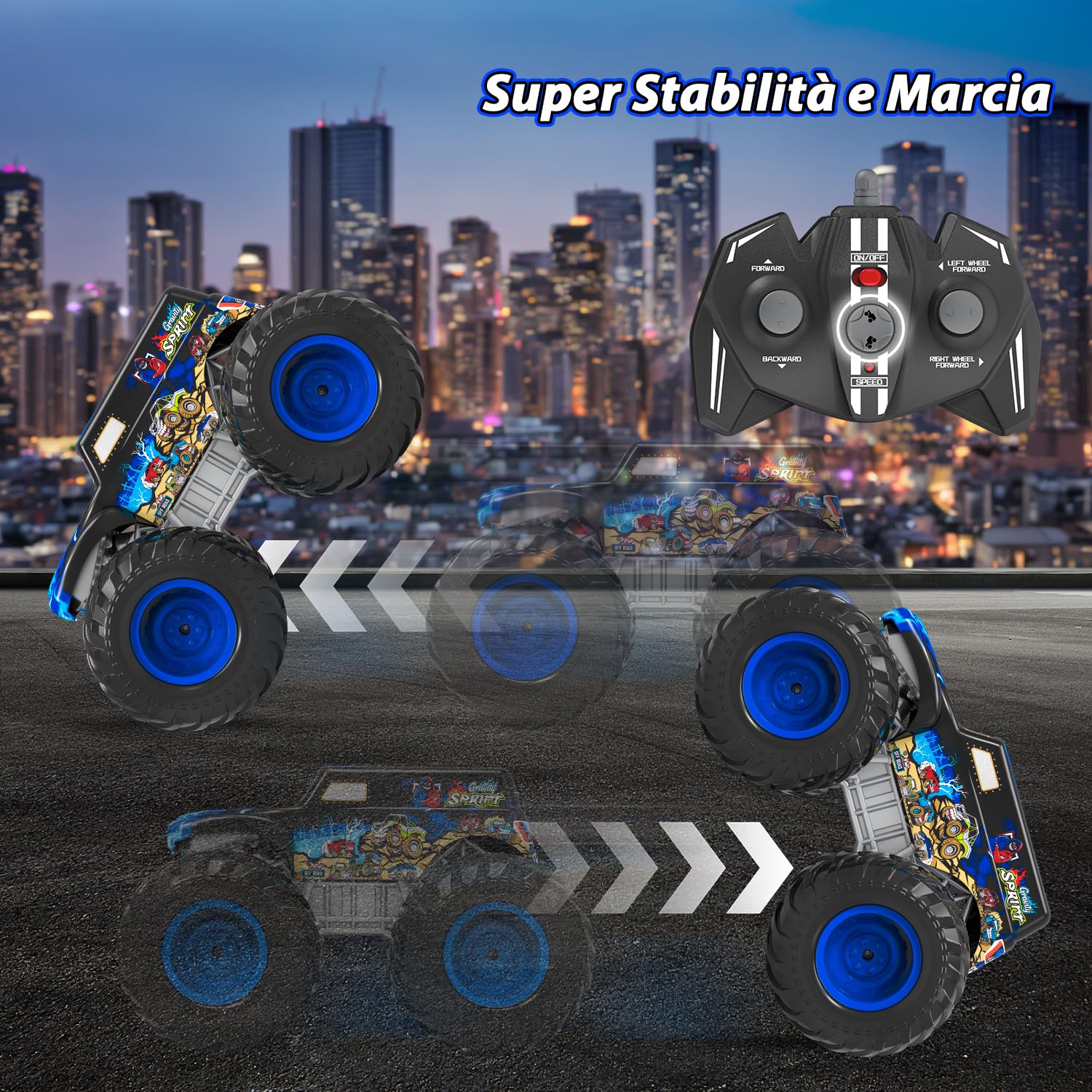 Monster Truck Telecomandato, 1:16 Macchina Telecomandata per Bambini con Luci, 360° Rotazioni, Camminare in posizione eretta/a testa in giù, Macchine Telecomandate per Bambini 4, 5, 6, 8+ Anni