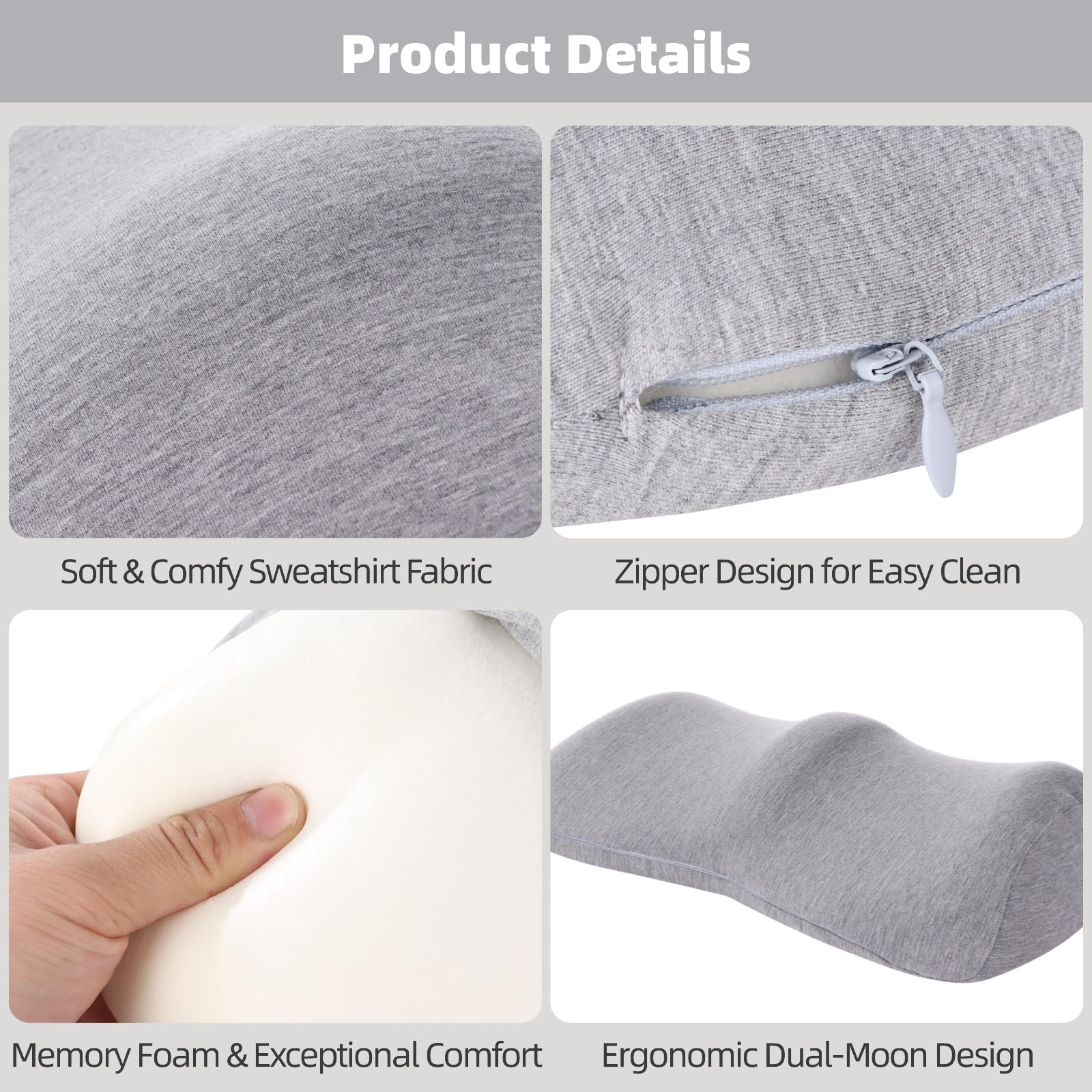 Beinlagerungskissen, Memory Foam Kniekissen zum Schlafen, 55 x 30 x 14,5 cm Venenkissen zum Hochlagern der Beine, bequem, mit abnehmbarem Bezug, Hellgrau