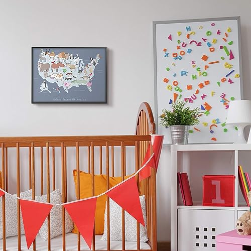 Miniatura 2 de Stupell Industries Mapa de Estados Unidos con ilustraciones de animales juguetones, diseñado por Carla Daly - Arte de pared enmarcado en negro, 16 x