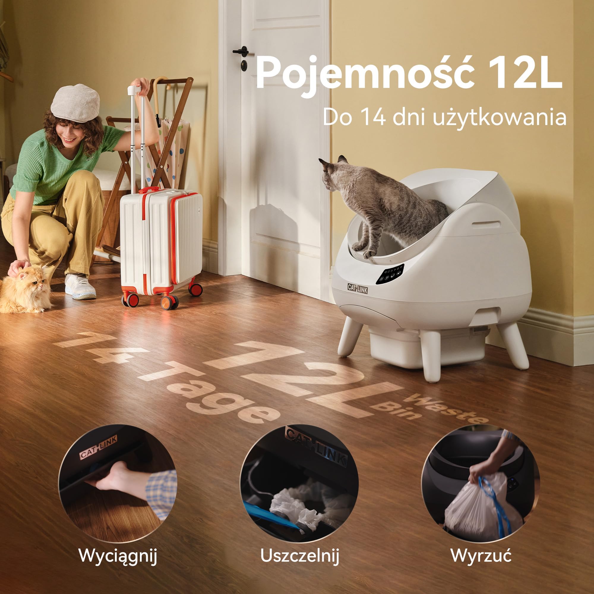CATLINK Samooczyszczająca Kuweta dla Kota, Automatyczna Kuweta z Otwartym Wierzchem, Łączność 5G Wi-Fi, Duża Pojemność 12L, Idealna dla Gospodarstw Wielokotnych (Biały)