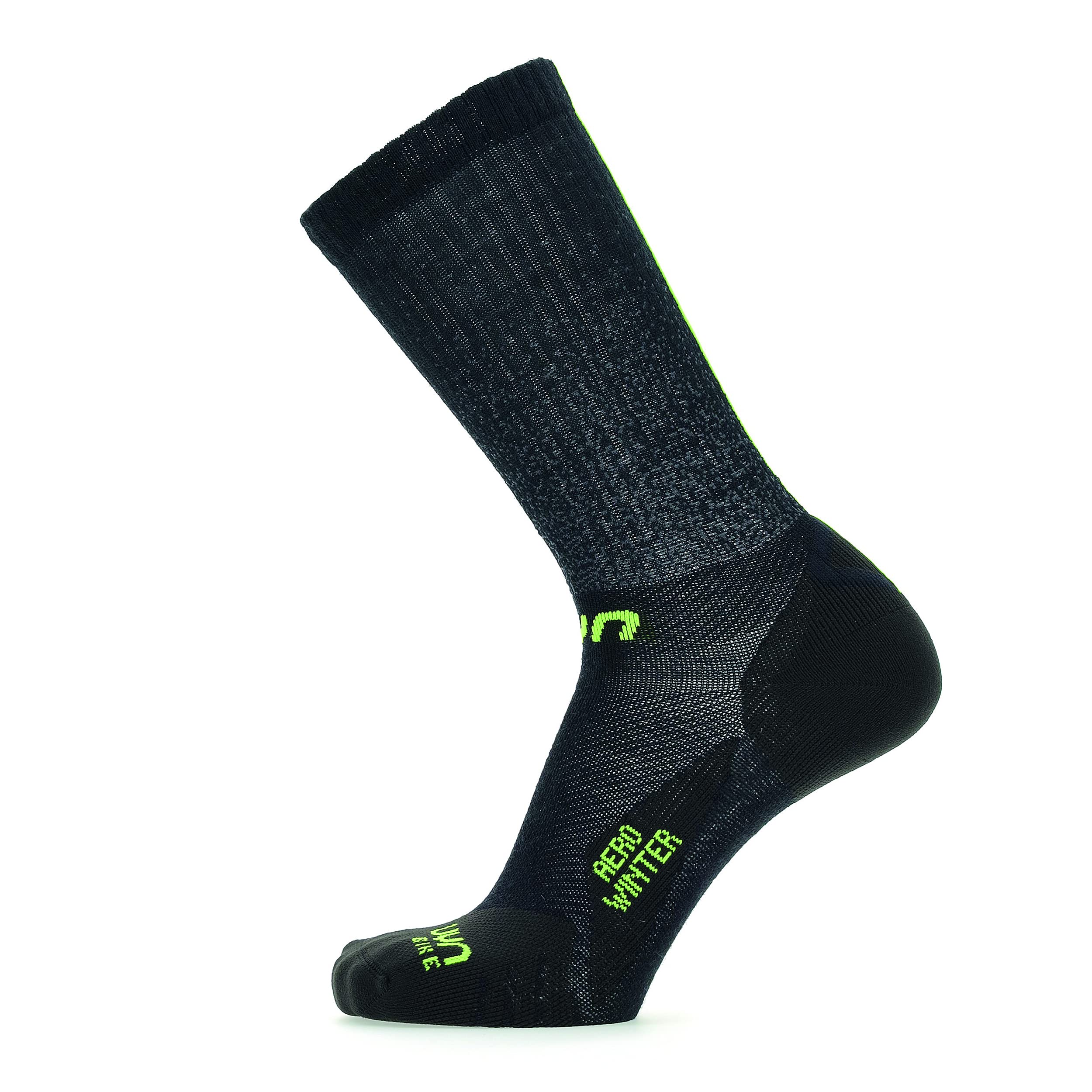 UYN S100243 CYCLING AERO WINTER Socks Men's Black/Lime 38