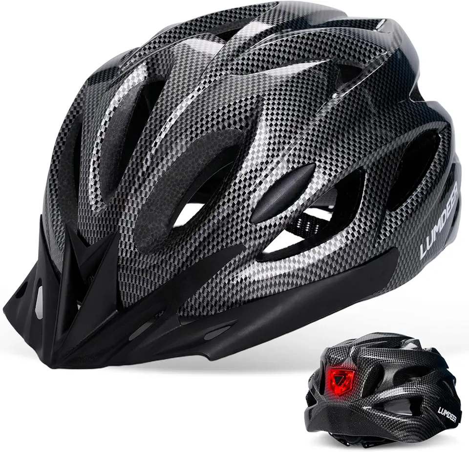 LUMDEER Capacete de bicicleta adulto para ciclismo e deslocamento, capacete de bicicleta com luz LED traseira, óculos magnéticos e viseira de sol removível, capacetes de bicicleta de montanha e