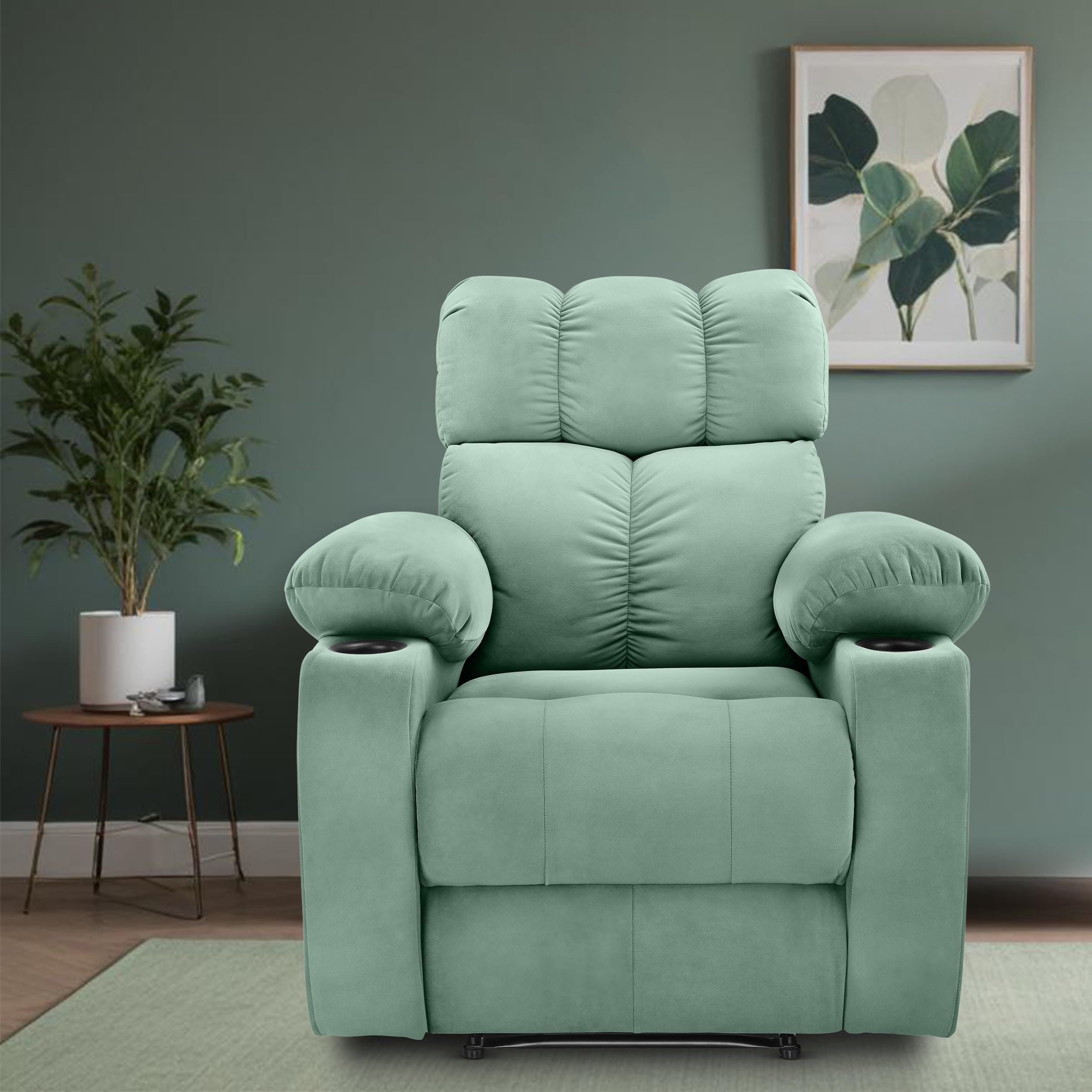 Sponsored Ad - Helios Soft Suede Fabric Single Motorized with Cup Holder Standard Recliner | Padded 1 Seater Aaram Sofa | Relaxing Chair for Home Office Living Bed Room | Green