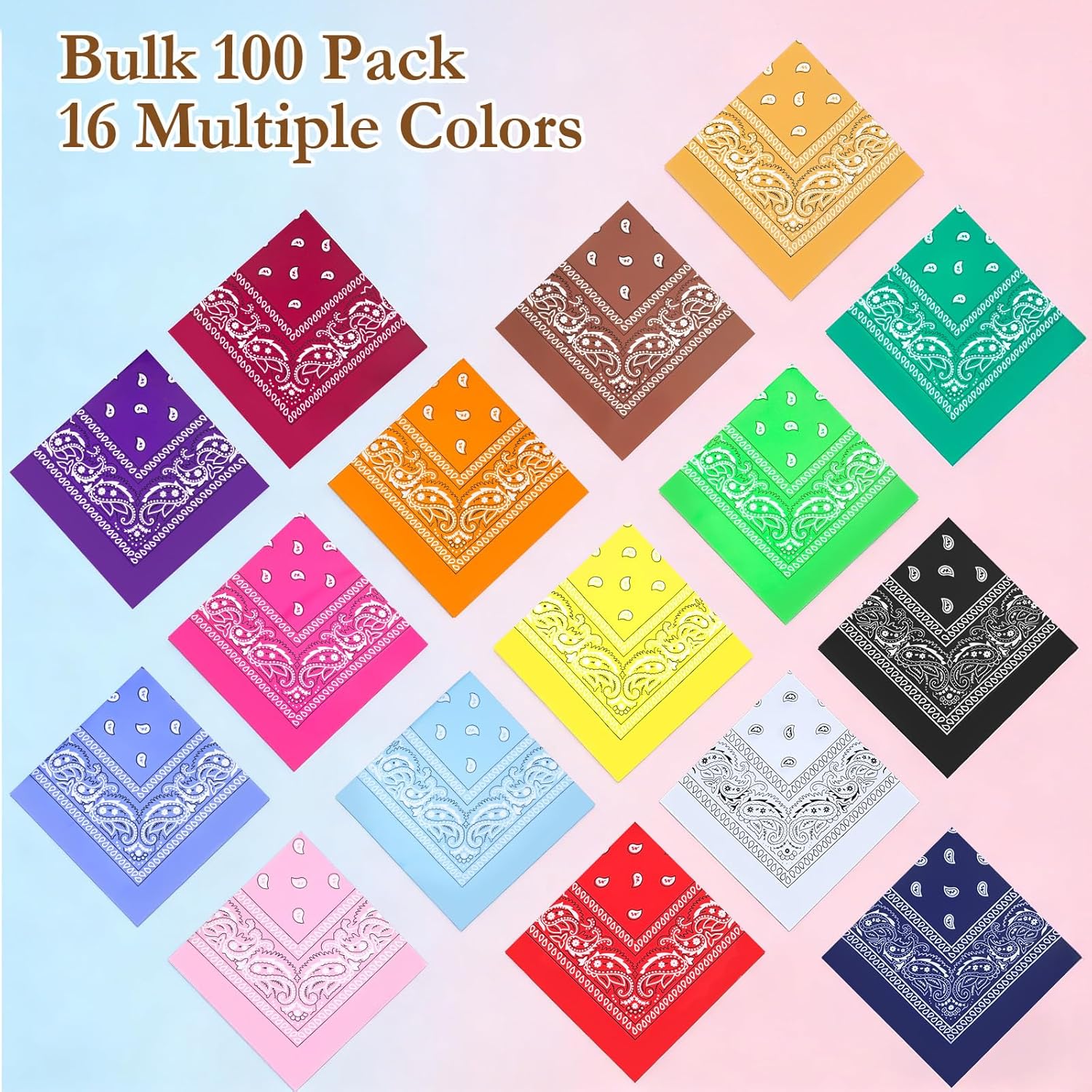 100 Pack Bandanas Bulk, Paisley Multipurpose Headwrap Unisex Cowboy Neckerchief Head Scarf for Women Men, Western Party Favors, Face Cover, Neck Gaiter, Sports Headband, Multicolor