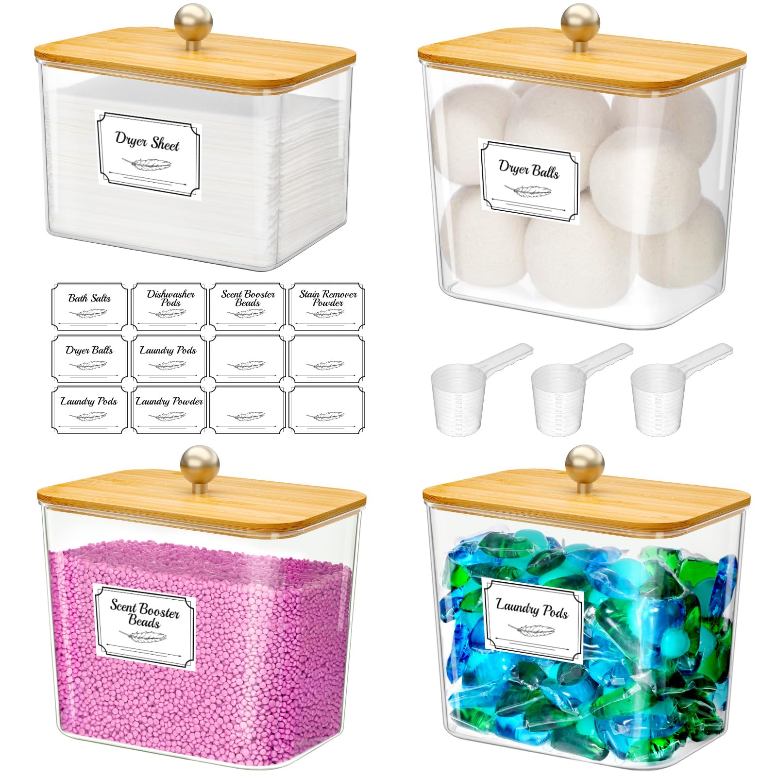 Lifewit Laundry Pods Container with Lid, Coffee Pod Kcup Holder, Kitchen Storage& Organisation, Washing Tablets Powder Capsules Dryer Sheet Organiser, 4 Pcs