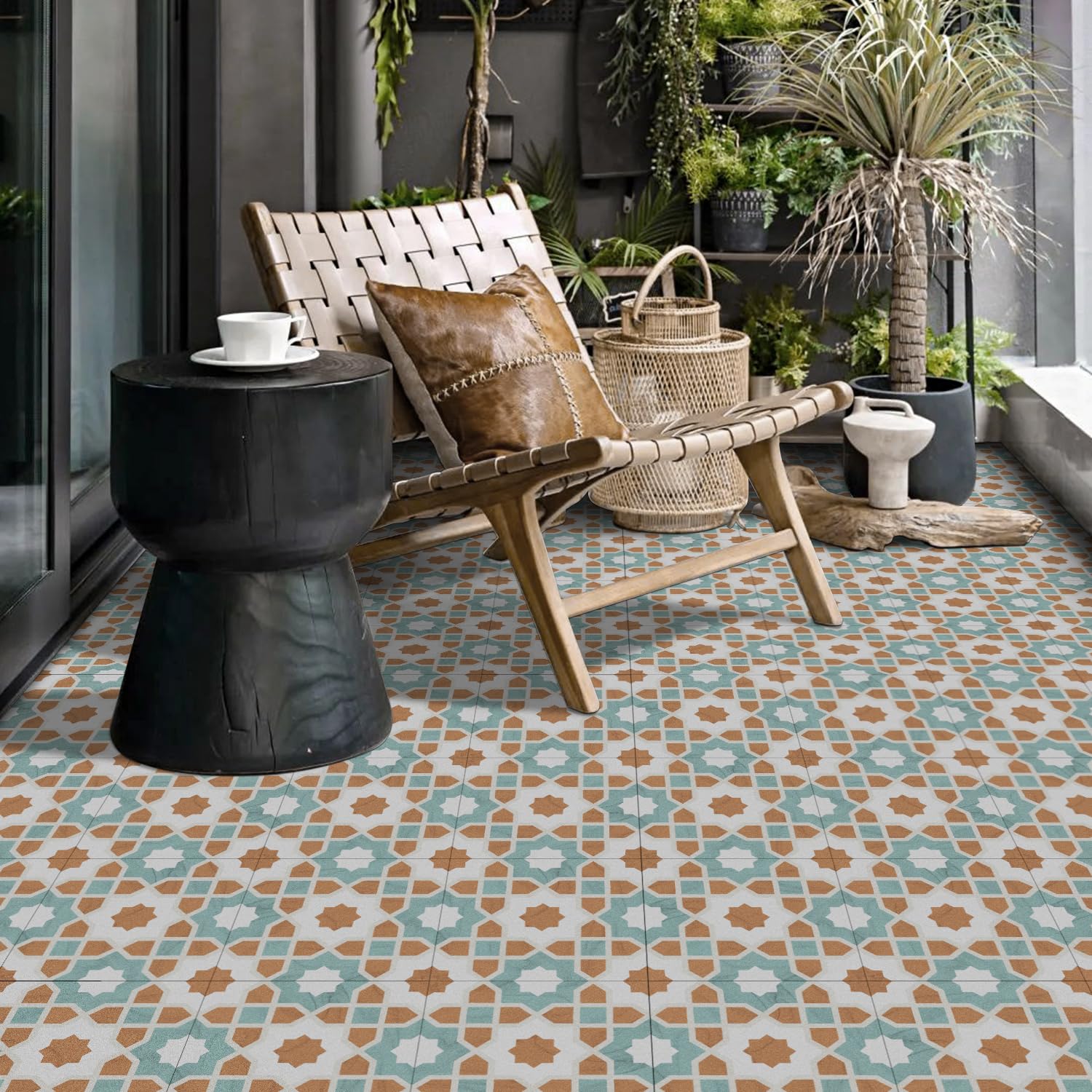 Fliesenaufkleber Blumengeometrie Für Küche Und Bad,Vinyl-Küchenrückwand Klebefliesen,Wasserdicht Ölfest ​Klebefliesen Küche Zum Abziehen Und Aufkleben,Pvc Fliesenaufkleber Bad 8 PC(20x20cm)