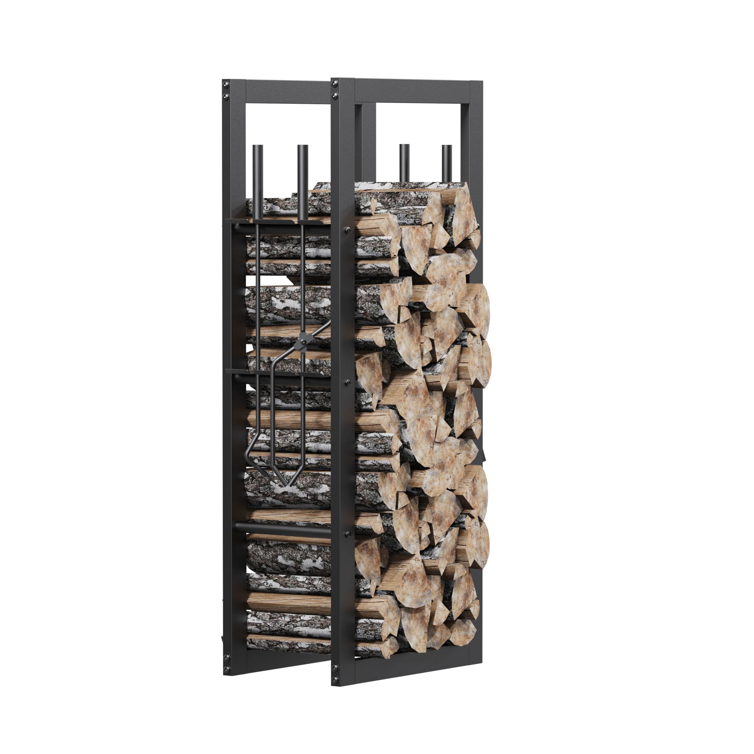 Portalegna da Interno ed Esterno in Acciaio Legato, Scaffale per Legna da Ardere Design Moderno e Minimalista, Supporto Legna Verticale per Camino e Stufa, 100 x 40 x 25 cm, Nero (Modello FWR01)