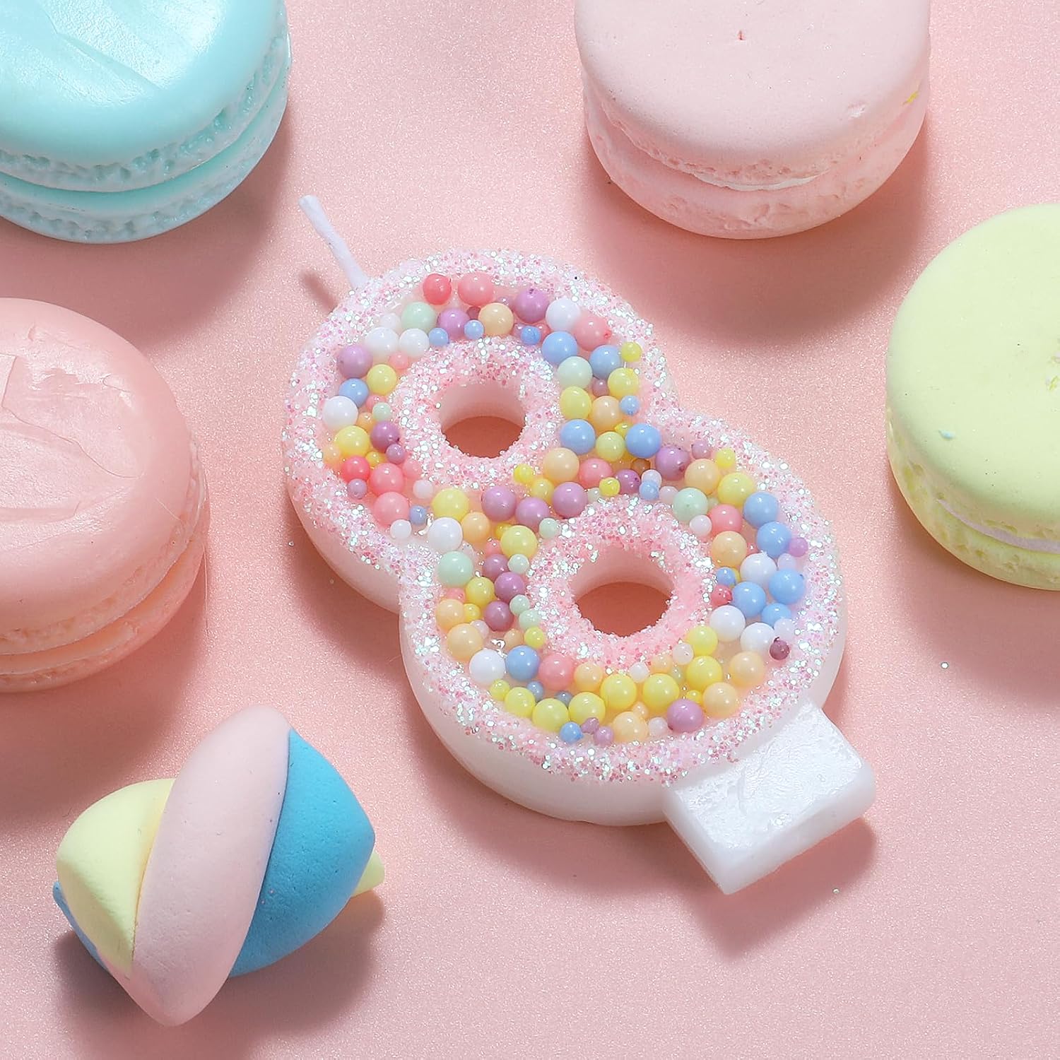 Pastel Macaron 8th Birthday Candle Sweet Pink Number 8 Candle Cake Topper Cupcake Decorations for Girls and Women Party Decor Anniversary Celebrations Supplies image 2