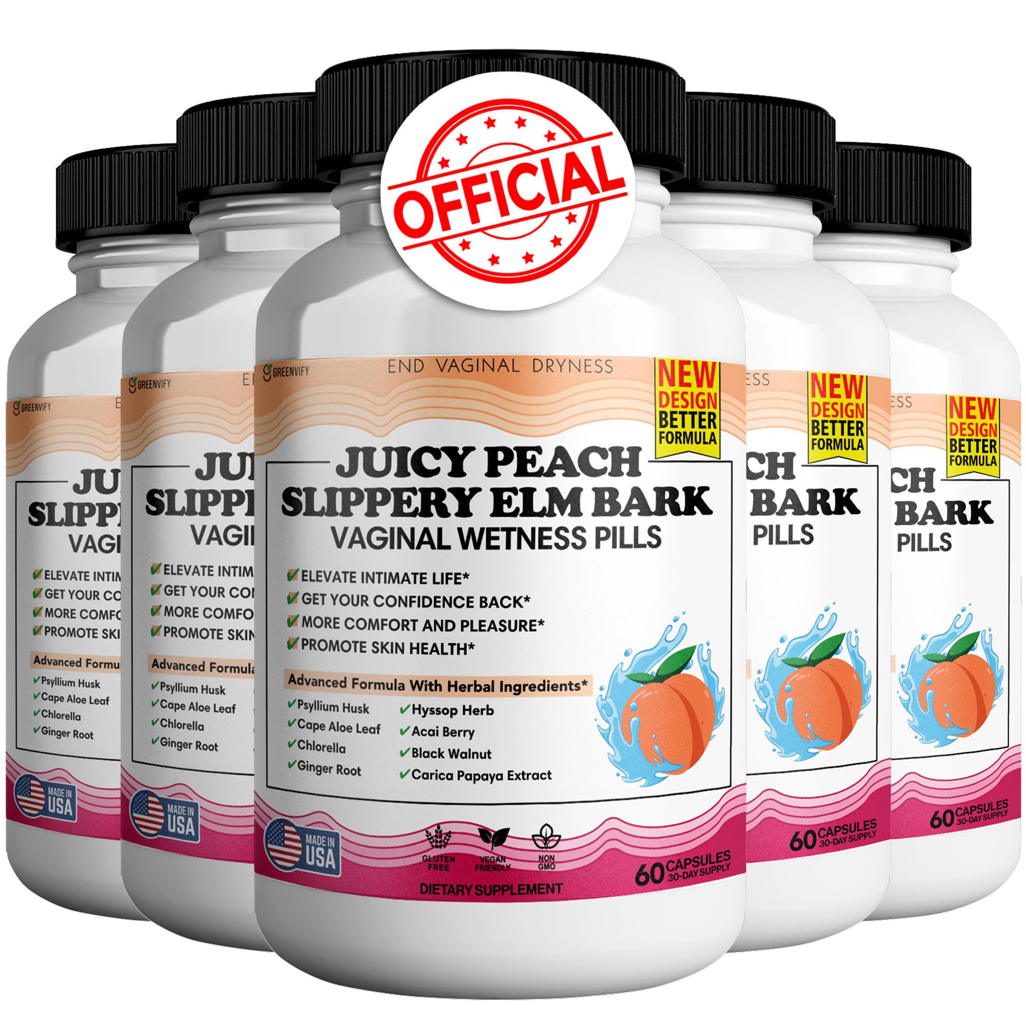 Juicy Peach Slippery Elm Bark Vaginal Dryness Moisturizer Feminine Care for Women End Vaginal Dryness with Slippery Elm