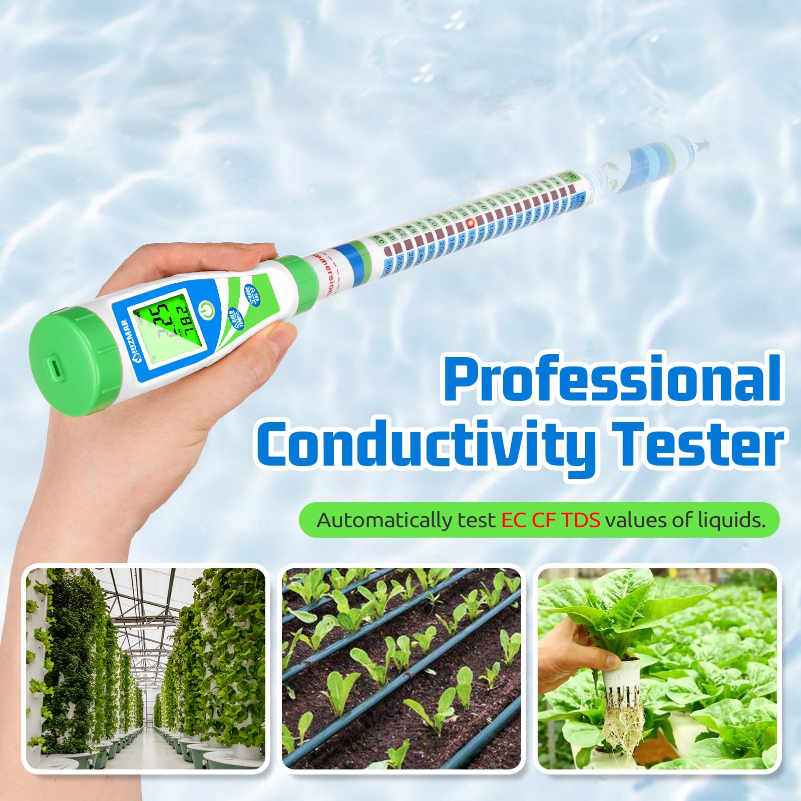 UIUZMAR Hydroponiczny miernik EC, miernik składników odżywczych Tester EC (EC, PPM 500, PPM 700, CF, Temp) Truncheon ze wskaźnikiem świetlnym do hydroponicznego ogrodnictwa, hydroponiczna kurtyna do