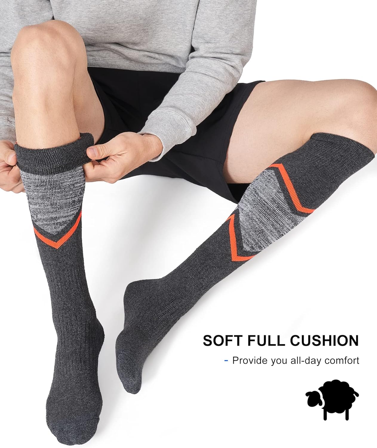 FITRELL 2/3 Pack Merino Wool Ski Socks for Snowboarding, Full Cushioned Winter Thermal Knee-high Warm Socks for Men and Women - Image 5