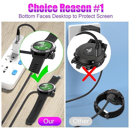 Miniatura 2 de AGVEE Paquete de 2 cables de carga USB C trenzados en ángulo de 3.3 pies de 90 grados para Garmin Watch Fenix 5 6 7, Vivoactive, Instinct, Venu,