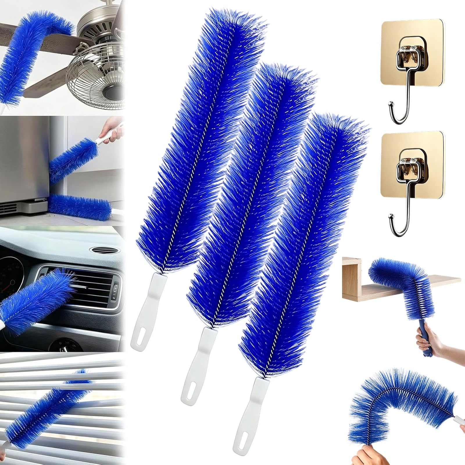 Dawhare 3Blue Bendable Microfiber Head, Cobweb Duster, Fan Cleaner Brush Reusable Dust Remover Washable Ldeal For Electric Fans, Air Conditioning, Car Vents, Curtains (3Blue)