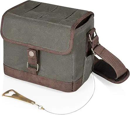 "PICNIC TIME Beer Caddy, 6-Pack Cooler Tote with Opener - Khaki Green/Brown"