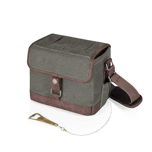 PICNIC TIME Bier Kühltasche Caddy, Beer Cooler Tote mit Öffner, 6er Pack Kühler, Geschenke für Bierliebhaber, Khaki Grün mit braunen Akzenten, Baumwolle, 1 Count (Pack of 1)