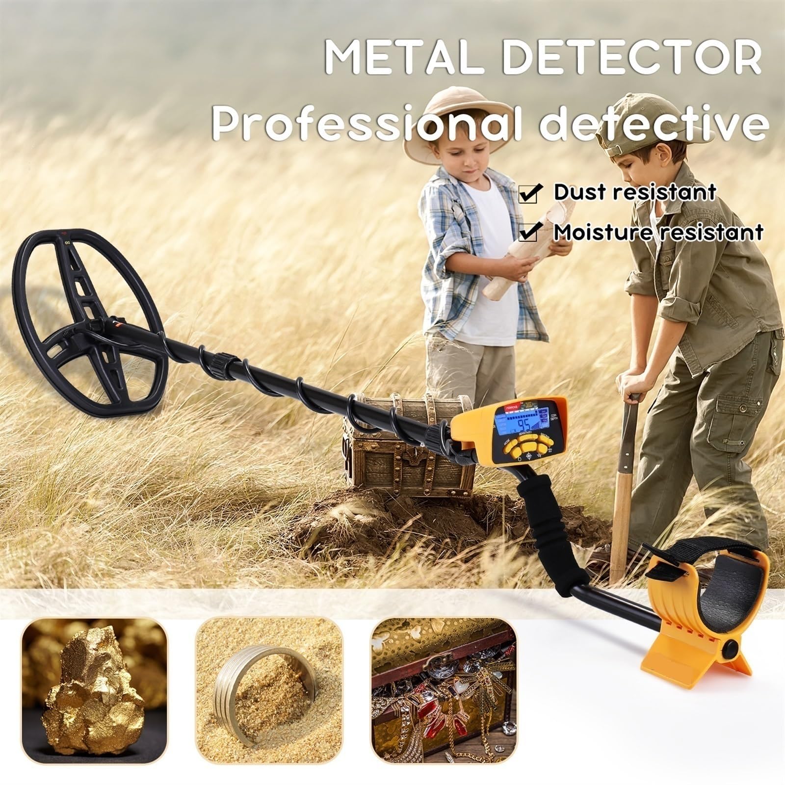 DELURA Detectores de Metales Detector de Metales con indicador Digital, buscador de Oro Ligero, Rango Largo subterráneo Montar rápidamente (Size : 6450 with Small Detector)