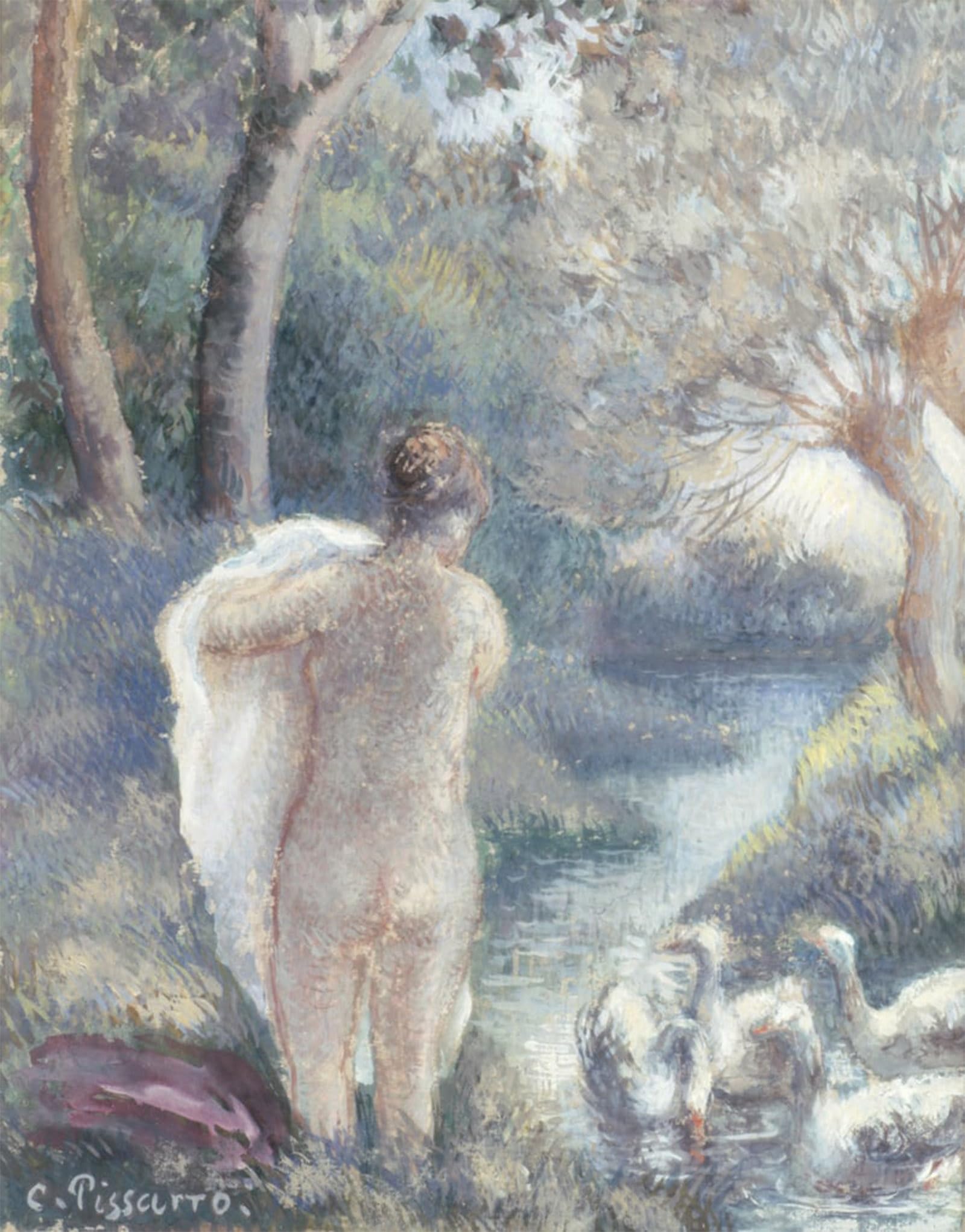 ARTXLXXBN Famous Art Print Poster Vintage Wall Art Swans by Camille Jacob Pissarro Canvas Art Poster for Home Decor 60x90cm