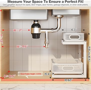 2-Pack Under Sink Storage Organizer with 2-Tier Slide Out Drawer, Sophisticated Mesh Pull Out Shelf for Kitchen & Bathroom, Fits Small Items, Upgraded Arched Track for Smooth Gliding(Patented)