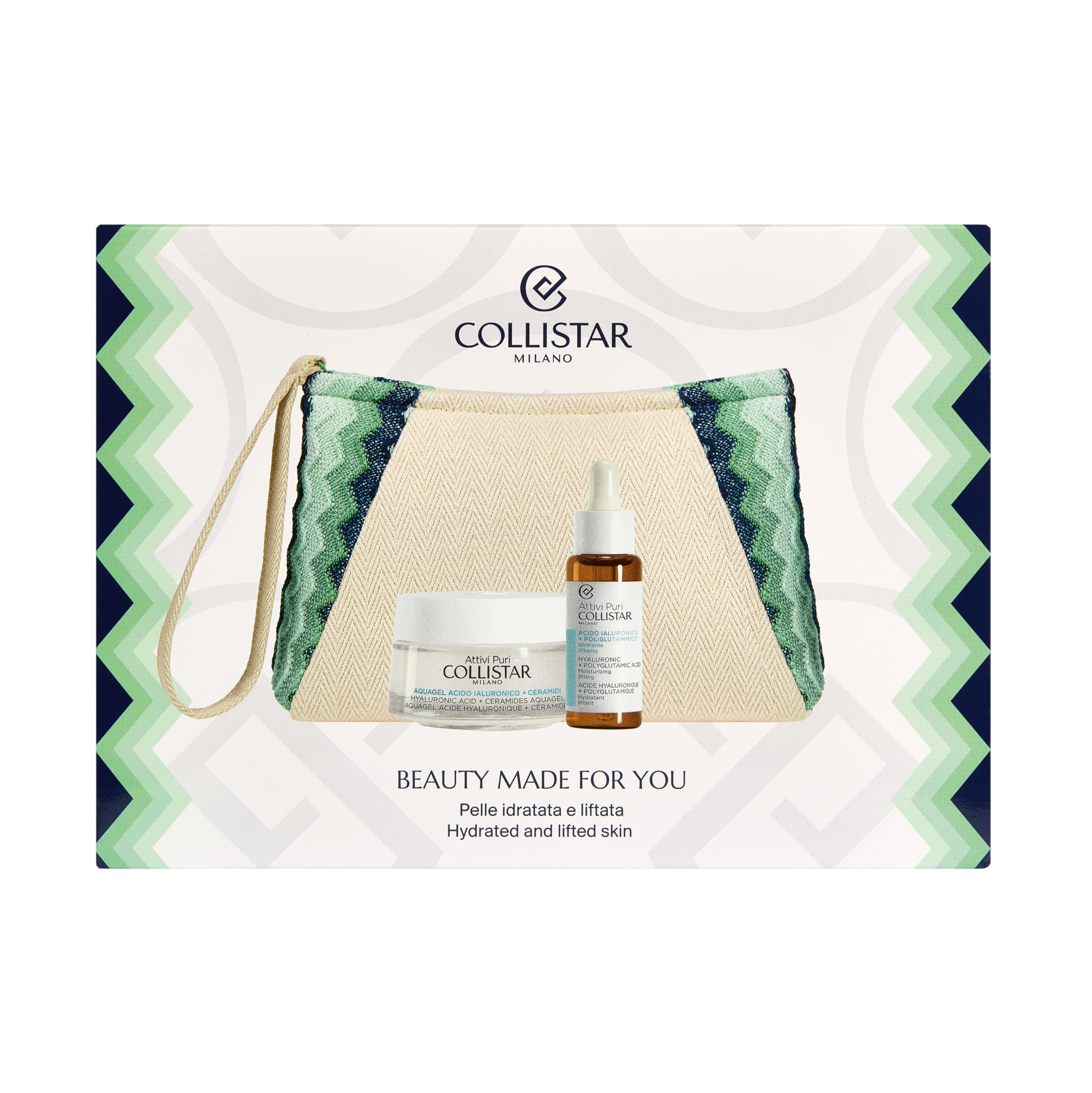 Collistar Cofanetto Regalo Donna Viso Acido Ialuronico, Crema Gel Aquagel + Ceramidi 50ml e Siero Poliglutammico 30ml, Idratazione Intensa, Liftante, Pelle Sensibile, con Pochette
